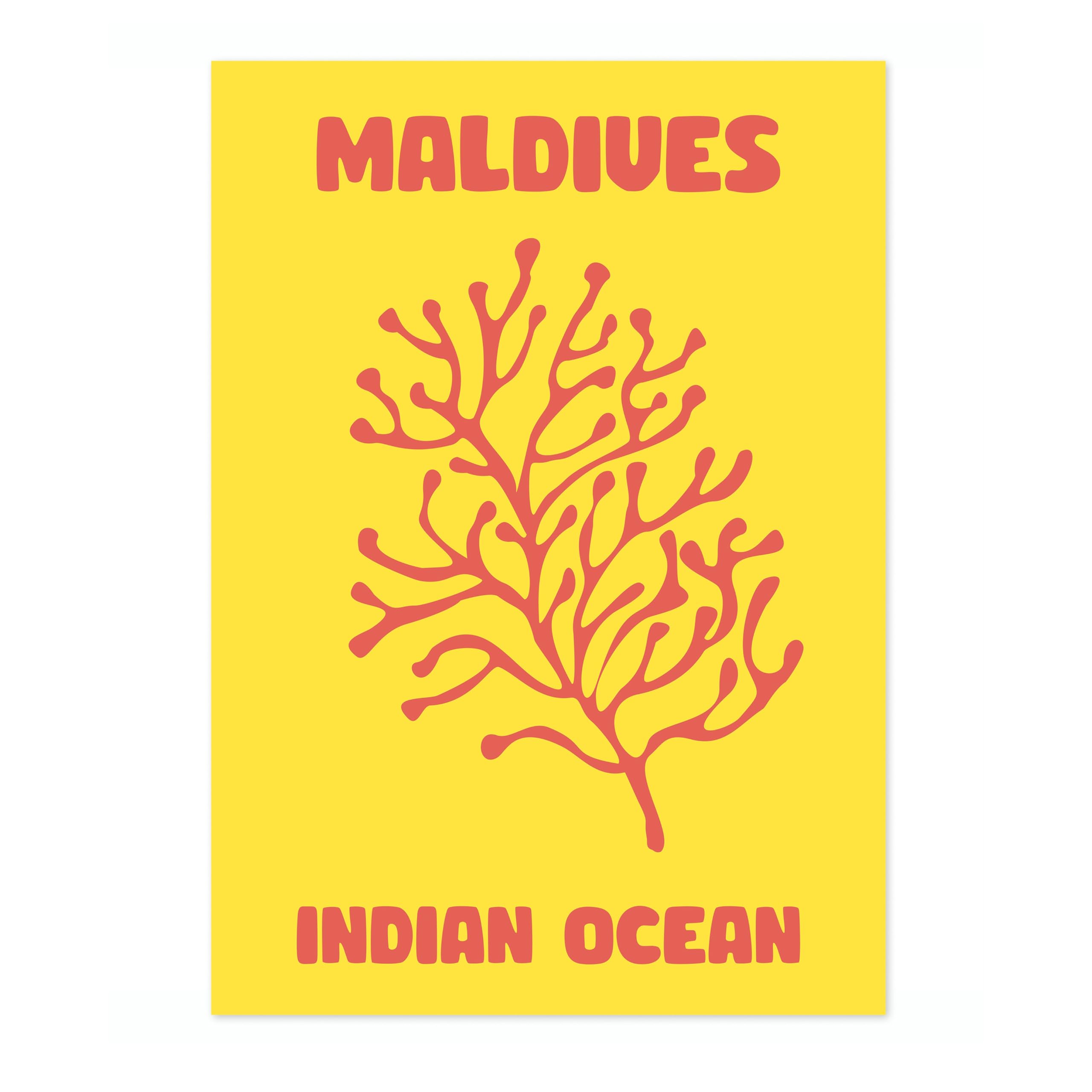 Maldives Travel Poster, Colourful Abstract Preppy Minimalist Room Decor Wall Art Print, Archival Matte, A5 (Print Only) - 21x14.8cm