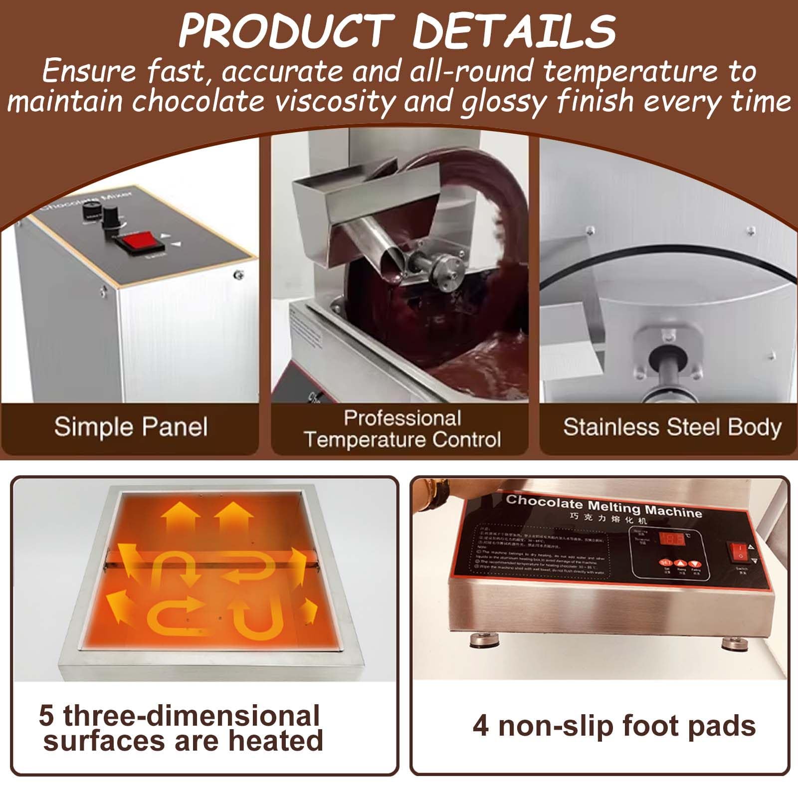 Macchina per Fusione del Cioccolato da 1000 W, con Ruota di Miscelazione del Cioccolato da 60 W/Display A LED/Temperatura Regolabile/Serbatoi Rimovibili/Copertura Antipolvere
