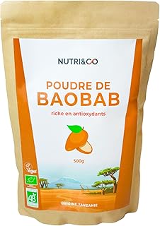 NUTRI & CO Poudre de Baobab BIO 500g - 100% Naturel, Riche en Antioxydants, Fibres & Vitamines - Immunité et Transit - Adansonia Digitata Issue d’une filière Durable & Responsable