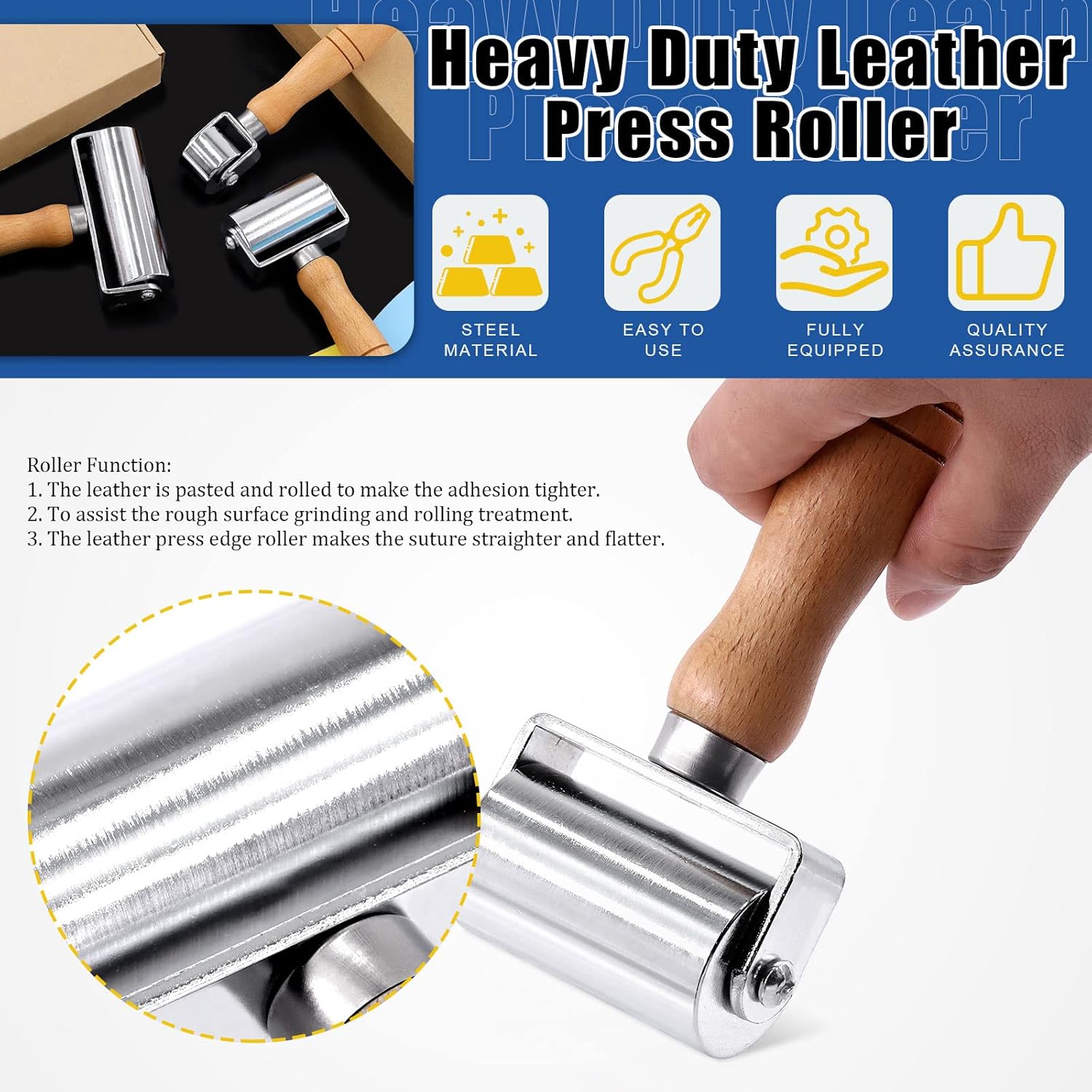 Glarks 3Pcs 26mm 60mm 100mm Leather Press Edge Rollers Leather Edge Creaser and Smoother for Leather Glue Laminating, Quilting, Platen Tools