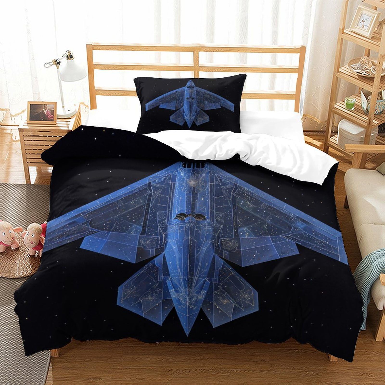 P1s9u7w5y Aircraft-6-1 Futuristic Aircraft 3D Printed Duvet Cover Set 3Pcs Microfiber Aviation Bedding Set Single（135X200cm）