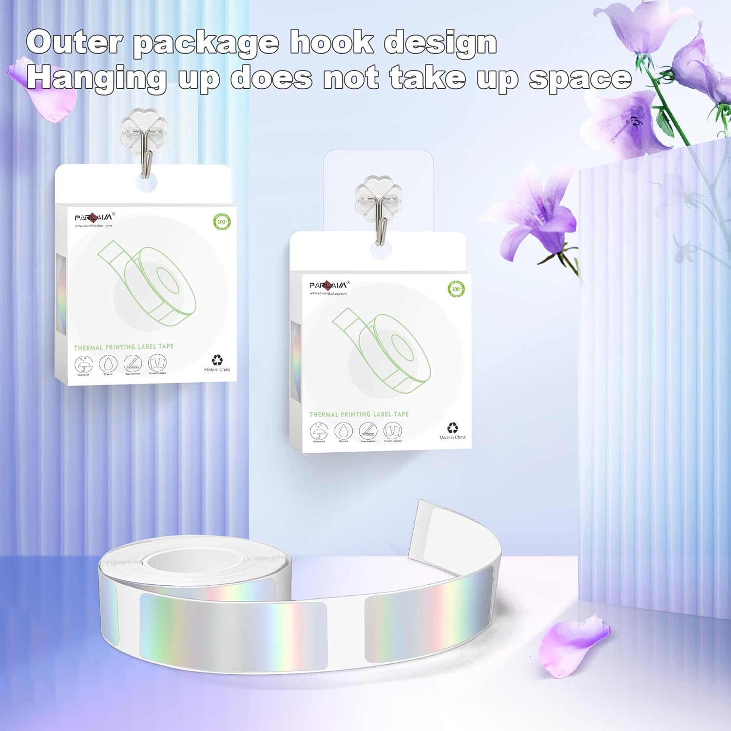 PARLAIM Label Maker Tape,14X50MM(1/2" X1 7/8") Thermal Label Stickers,Thermal self-Adhesive Label Compatible with D30 Label Maker,Thermal Label Paper for Home/Office/130pcs/Roll Holographic Silver - Image 7