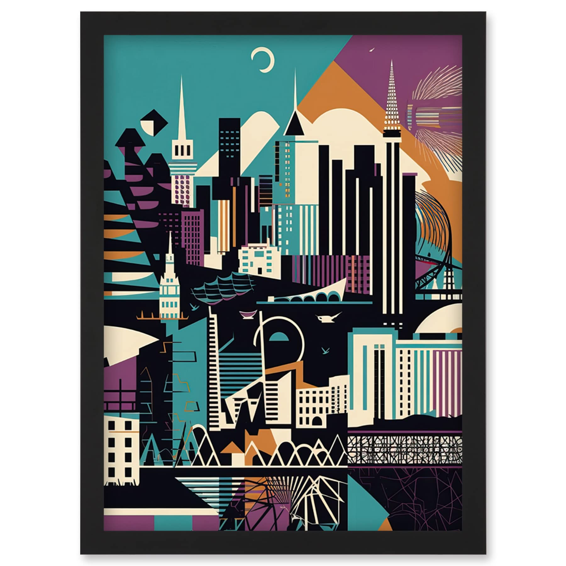 Artery8 Dundee City Modern Abstract Geometric Cityscape Wall Art PrintA4 Size from B&Q