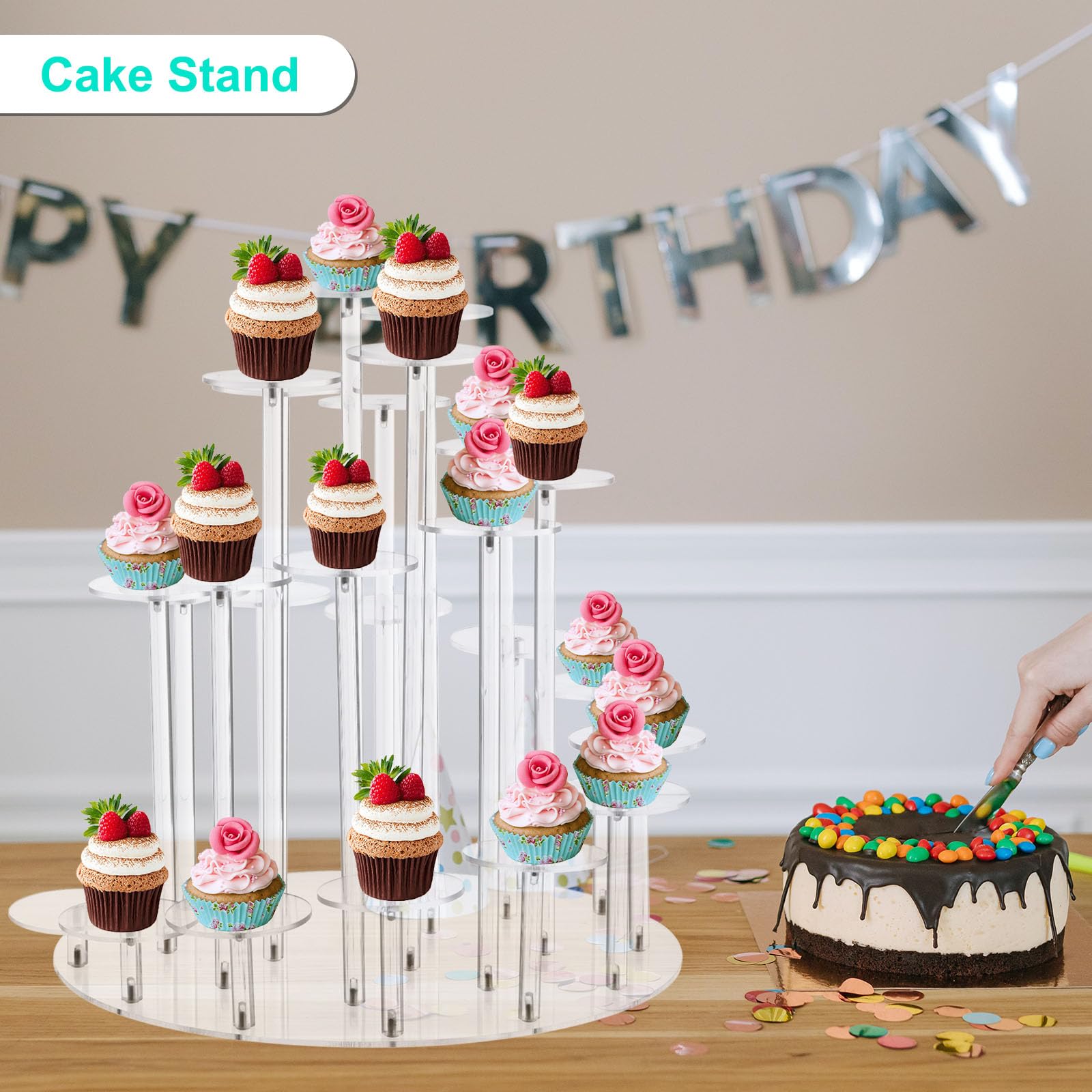 sourcing map Soporte acrílico para cupcakes, soporte transparente para 24 cupcakes, soporte de postre para repostería, bandeja para servir para boda, cumpleaños, fiesta de té