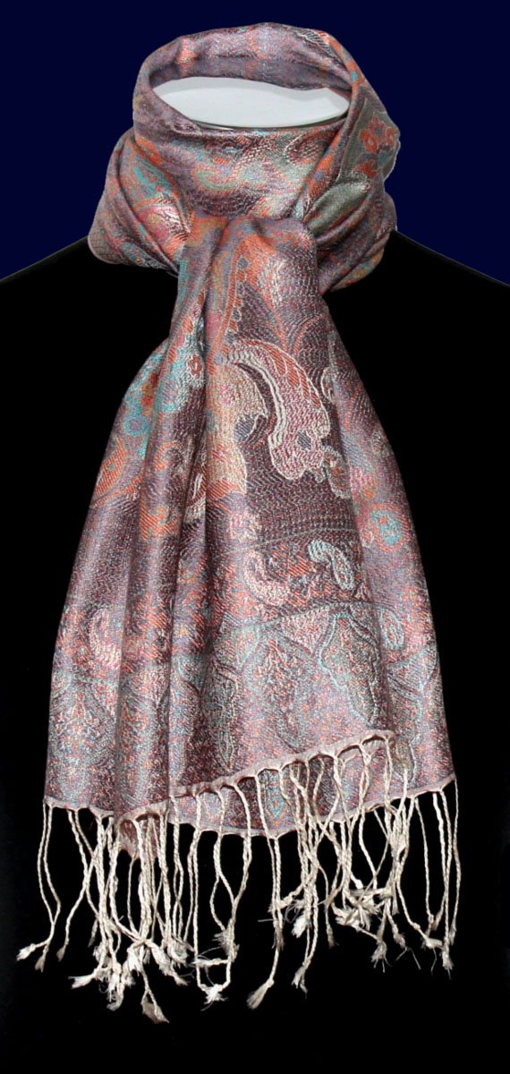 LORENZO CANA Pashmina pour la femme - écharpe de 100% soie avec les mesures de 35 x 160 cm - fait à la main – souple élégant en violet bleu ciel bois de rose rouge