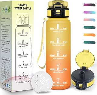 Trinkflasche 1L, Auslaufsicher mit Zeitmarkierung, Trinkflaschen mit Filter, Trinkflasche Kohlensäure Geeignet, Wiederverwendung, Wasserflasche für Fahrrad, Outdoor, Yoga, Fitness