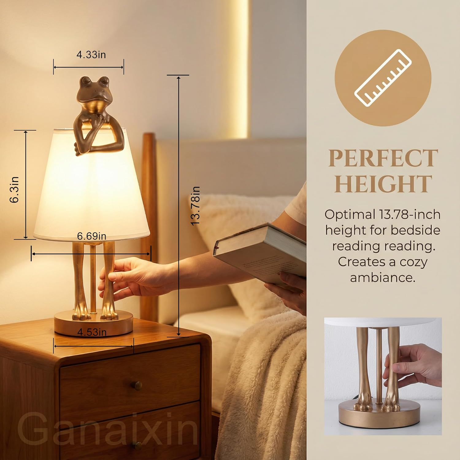 Frog Table Lamp, 12W Nightstand Lamp Led Table Lamp for Decorative/Bedroom, Desk Lamp E12 Base Candelabra Light Bulb, 3-Way Color Changing Warm, Cool, Daylight