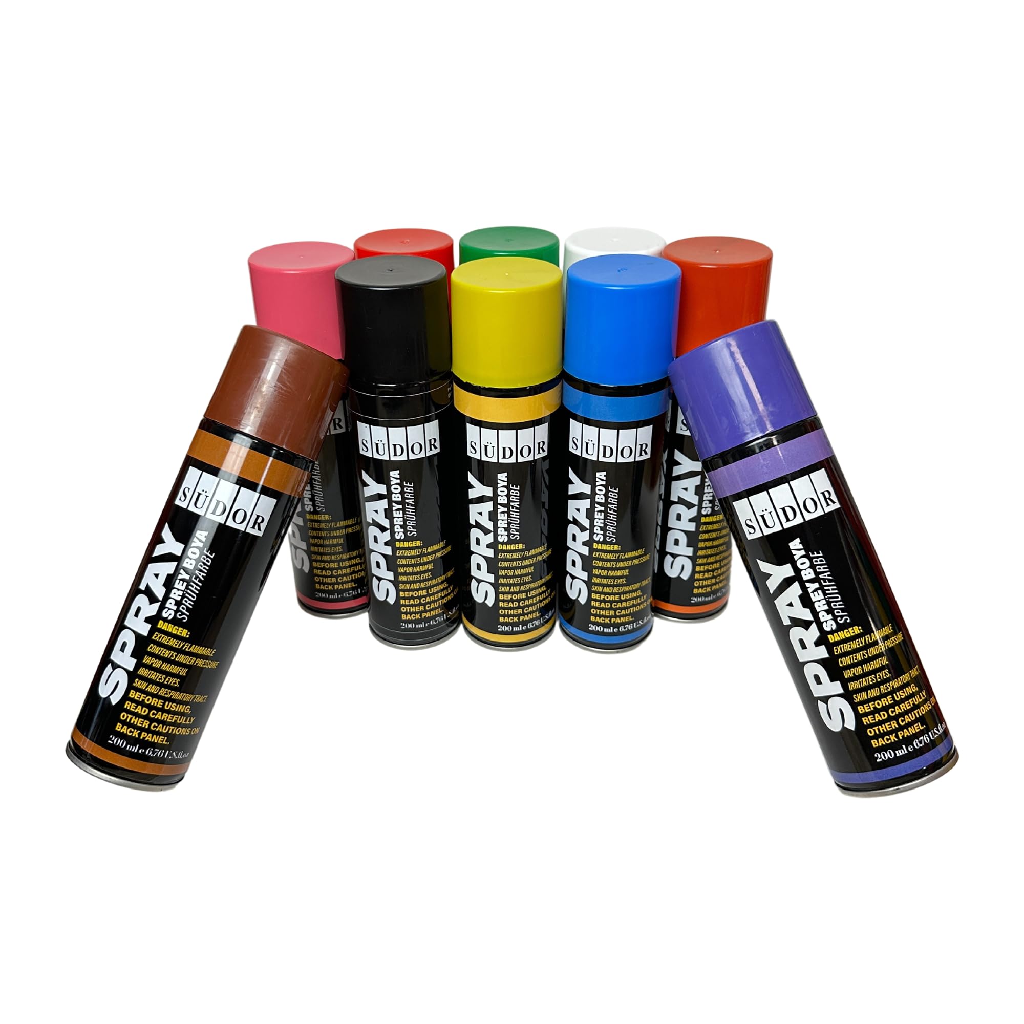 SÜDOR Lot de Peintures Aérosol 200 ml – Peinture Aérosol Brillante à Séchage Rapide pour Bois, Métal, Pierre, Verre et Murs – Graffiti & Décoration (10 Couleurs)