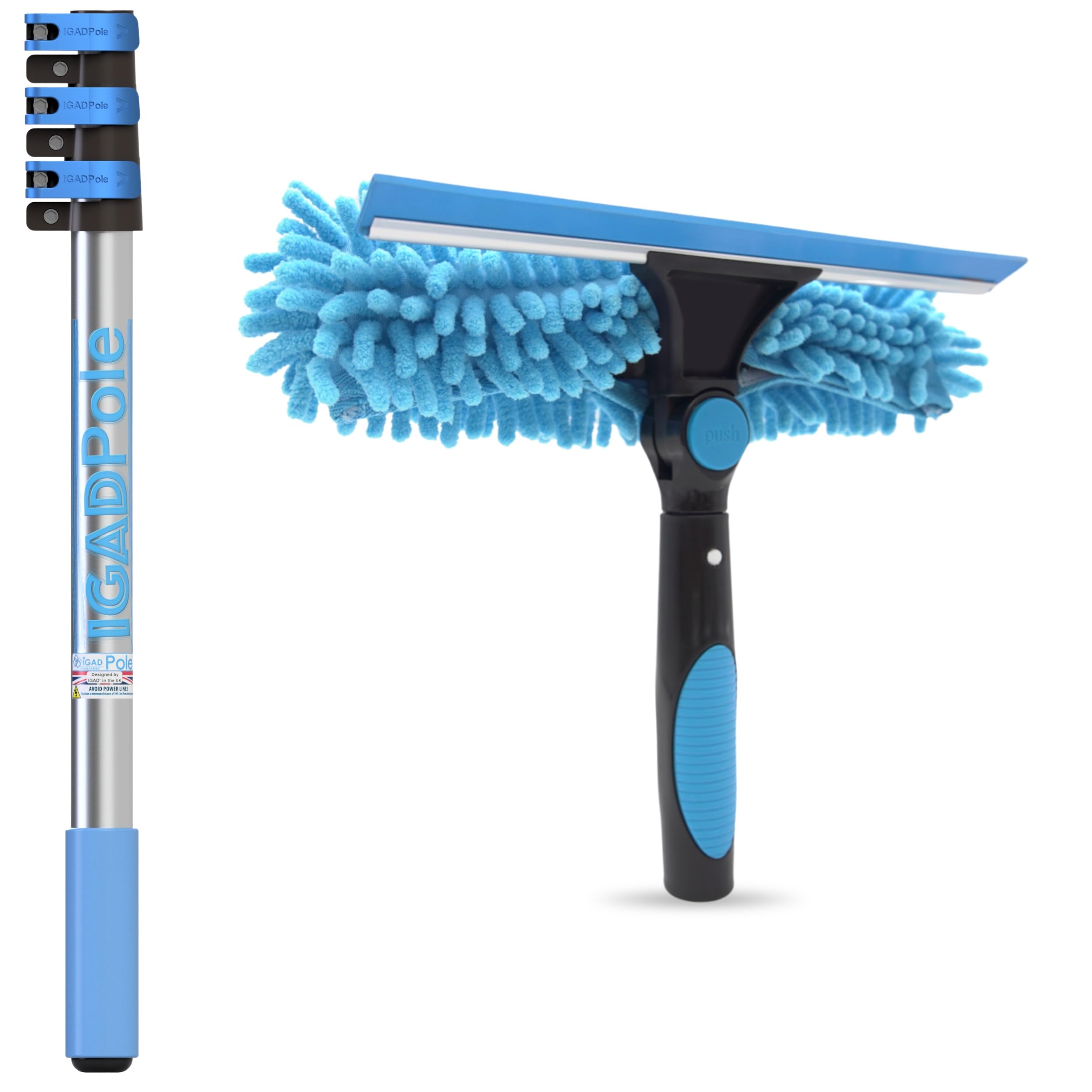 IGAD Window Cleaning Kit with 4ft Pole (0.9m) & Microfiber Cloths, 2 Blades Replacements & ACME Adapter