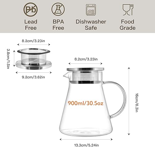 Miniatura 2 de CNGLASS Tetera de vidrio de 30.5 oz30.4 fl oz, segura para estufa, hervidor de té transparente de un solo toque, juego de té de hojas florecientes y