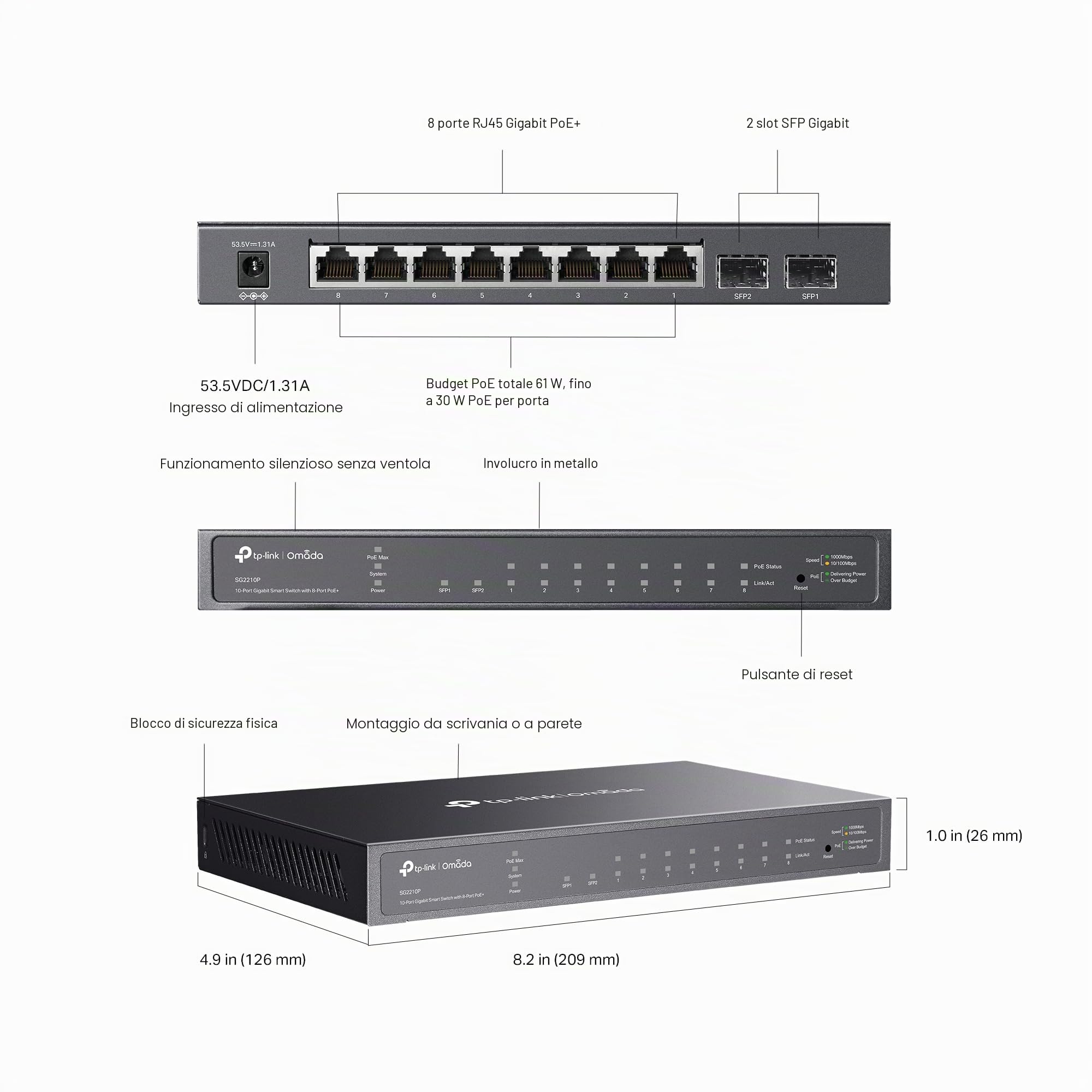 TP-LINK TL-SG2210P 8X Porta Gigabit-Switch Smart Managed PoE 2xSFP