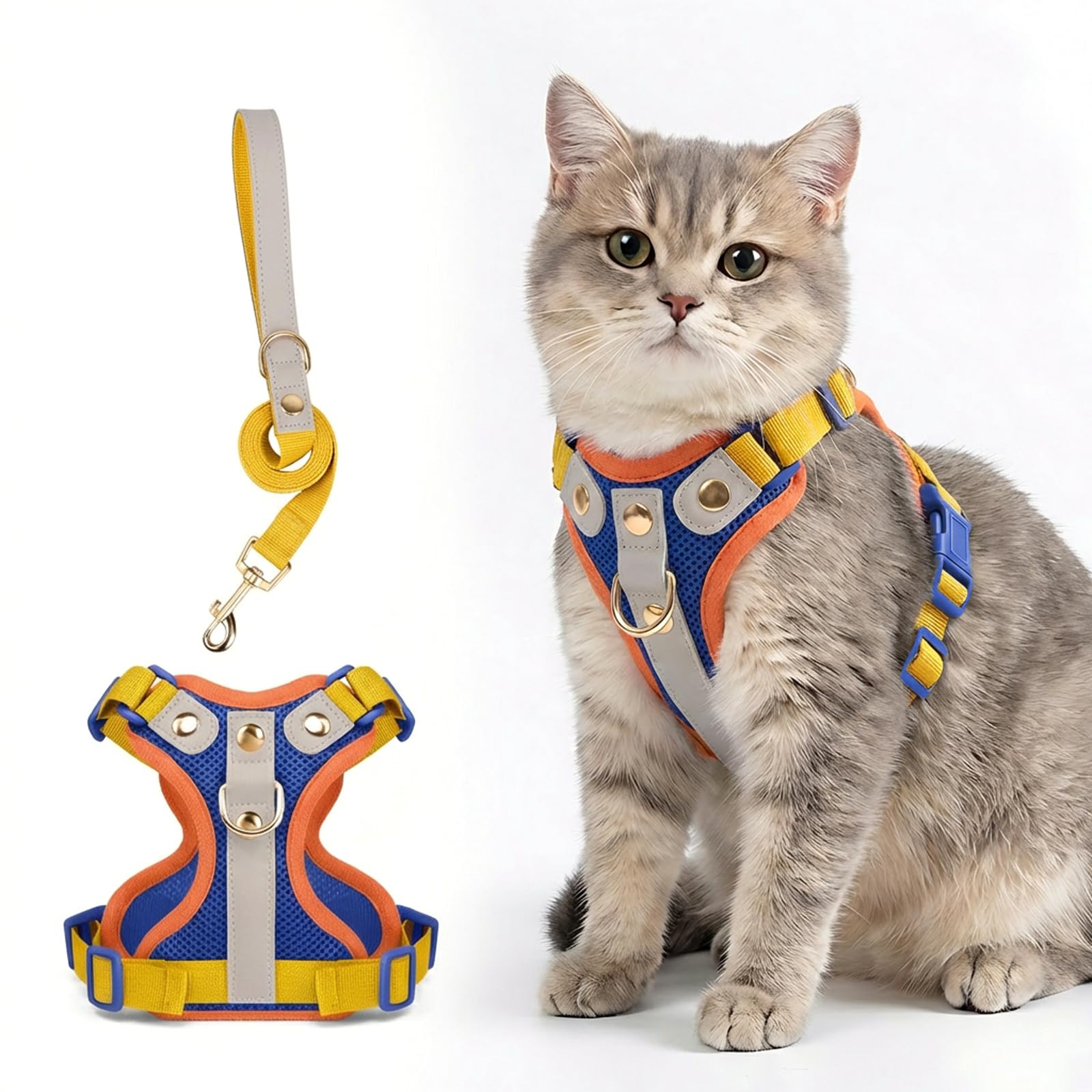 Modernest Cat Harness and Lead Set, Adjustable Kitten Harness and Lead Set with Premium Microfiber Leather Trim, Escape Proof Reflective Cat Vest Harness with Leash Sets for Cats Walking