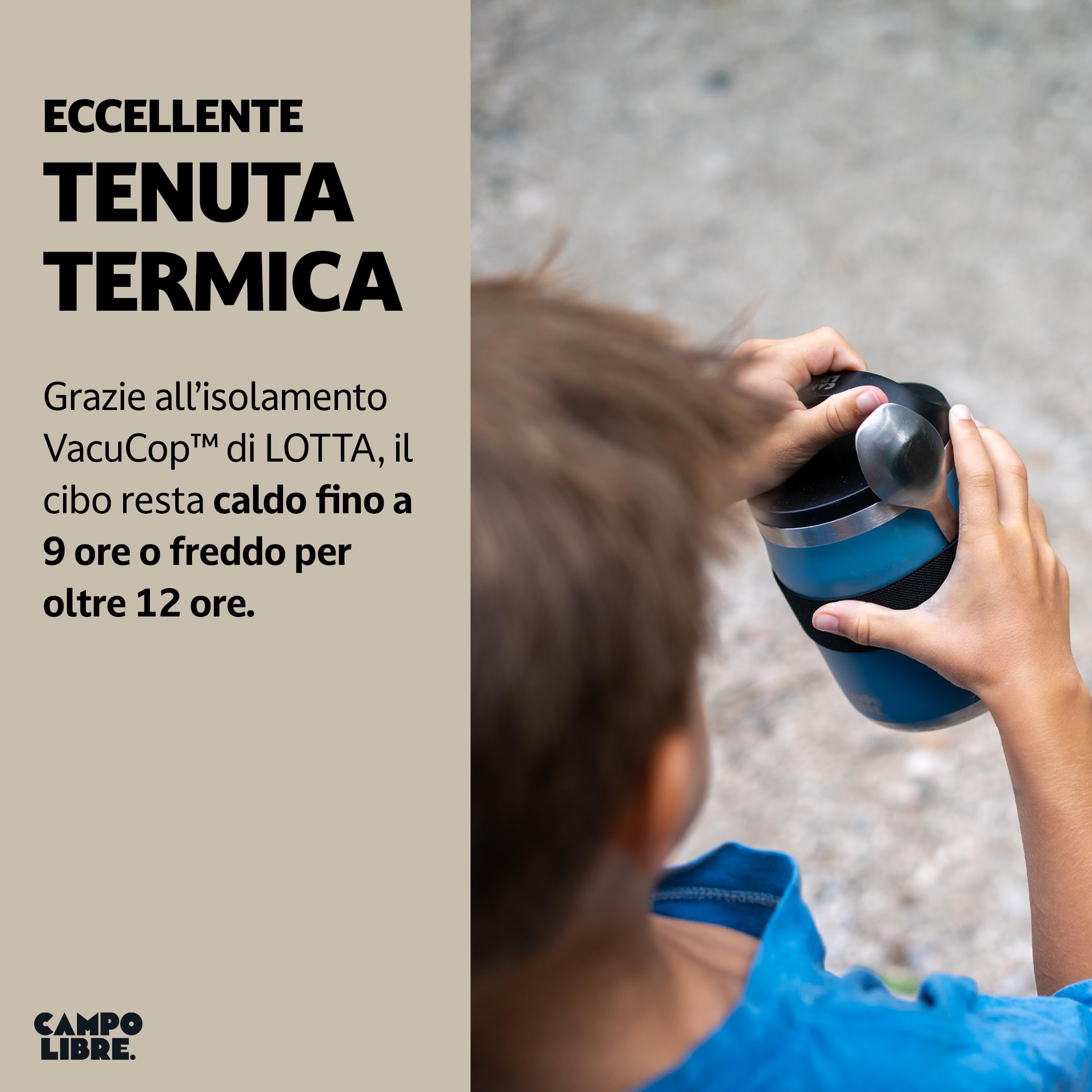 Campo Libre.® Lotta – Thermo per Alimenti Caldi & Freddi – Porta vivande Termico con Cucchiaio – Termo per Adulti o Bambini/Neonati, Schiscetta Pranzo – Ideale da Portare con Sé. Blu. 400ml