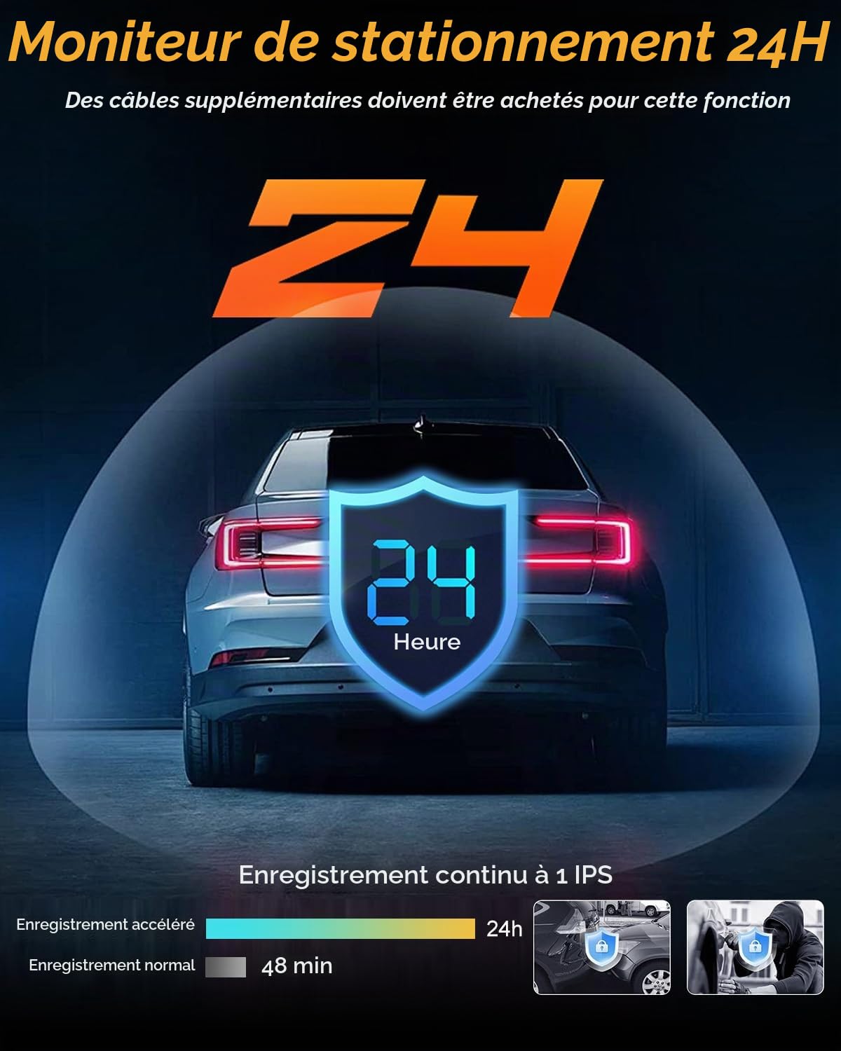 NHOPEEW 7 inch Dashcam Retroviseur avec Double caméra Avant et arrière - Capteur de gravité/Vision de Nuit/Enregistrement en Boucle/Détection de Mouvement/Moniteur de stationnement + Carte SD 64G
