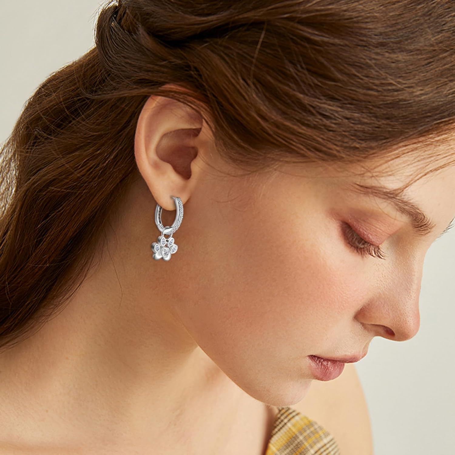 Hoop Earrings with Paw Print for Women Sterling Silver Cute Pet Puppy Cat Dog Paw Print Heart Earrings Hypoallergenic Cubic Zirconia Dainty Loop Jewelry Gifts - Image 3