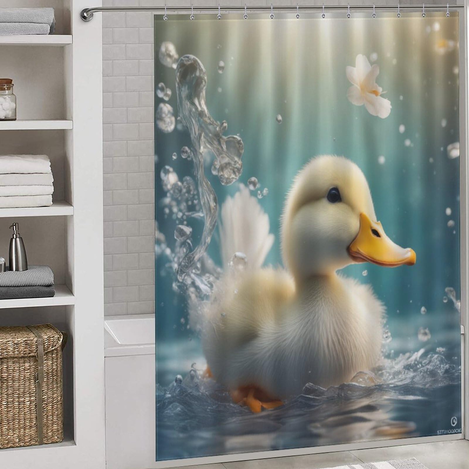 Rideaux de douche en imperméable petit canard jaune avec crochets de baignoire 168x183