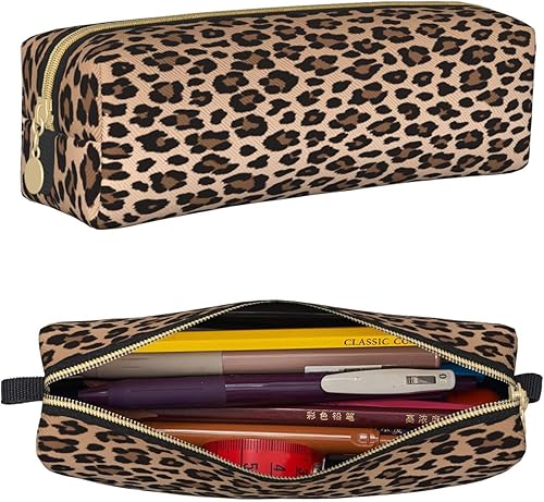 IMPCOKRU Bolsa pequeña para lápices de estudio, bolsa para llaves, leopardo marrón, estuche de almacenamiento de papelería para escuela, oficina,