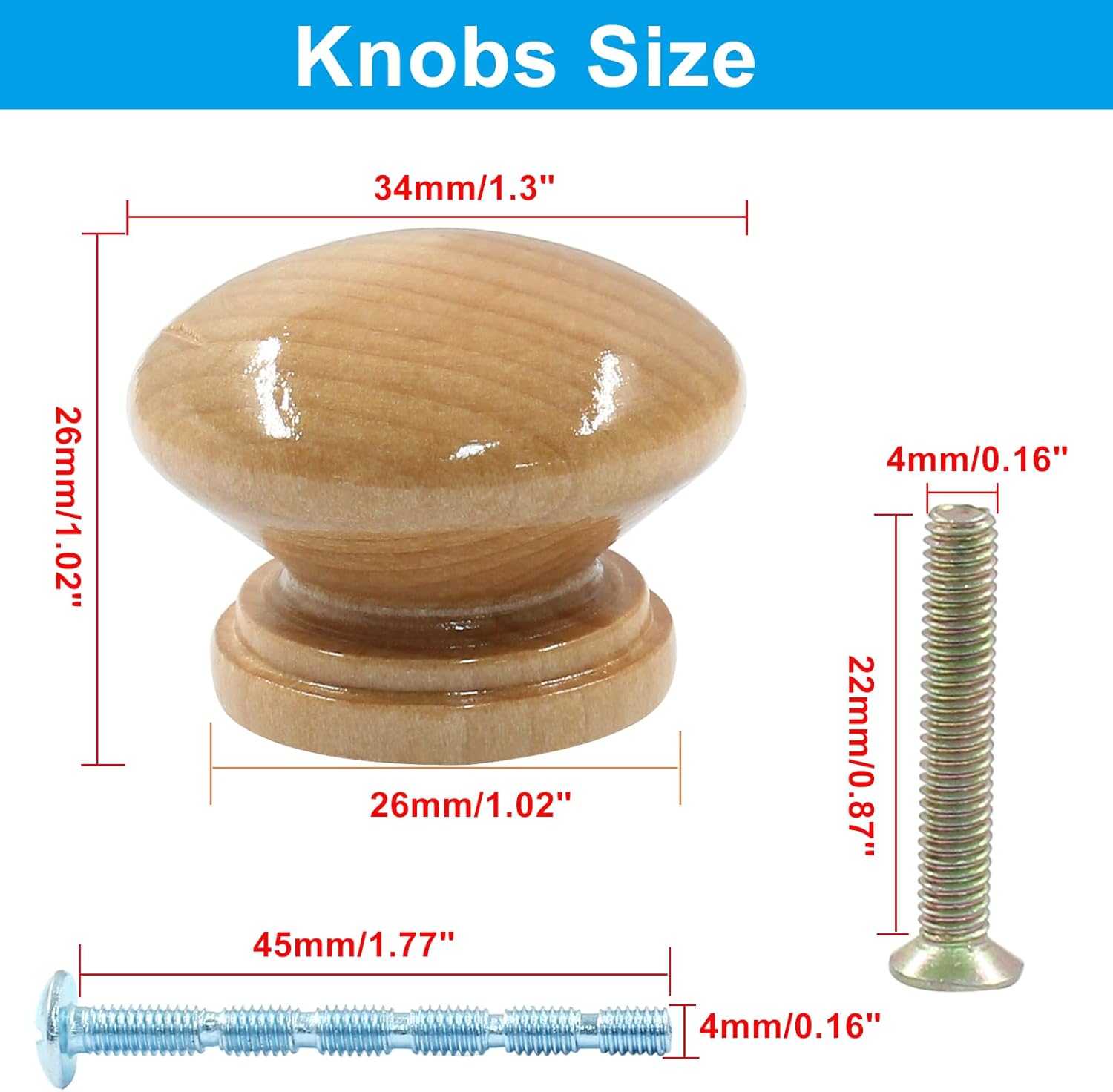 Piutouyar Wood Dresser Knobs, Mushroom Shape Wooden Drawer Pulls - 6 Pcs Round Cabinet Knobs for Kitchen, Wardrobe, Cupboard, Drawer, Dresser, Cabinet