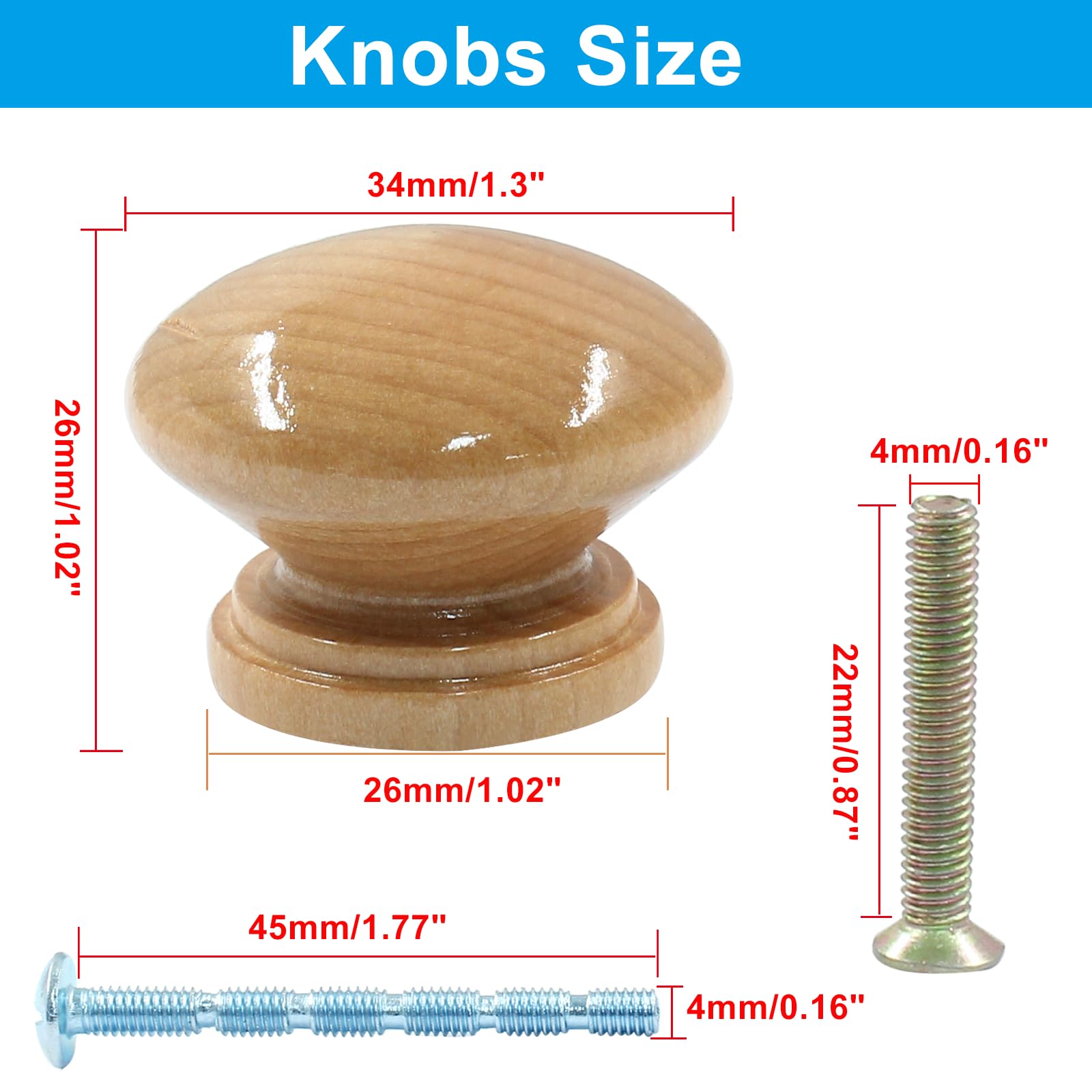 Mushroom Wood Drawer Knobs - 6 Pcs -2
