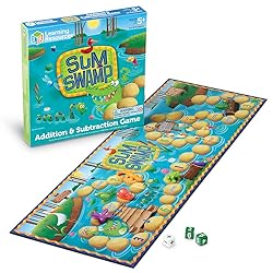 Learning Resources Sum Swamp Game, Homeschool, Addition/Subtraction, Early Math Skills, Math Games for Kids, Educational Board Games, 8 Pieces, Ages 5+, multi-color
