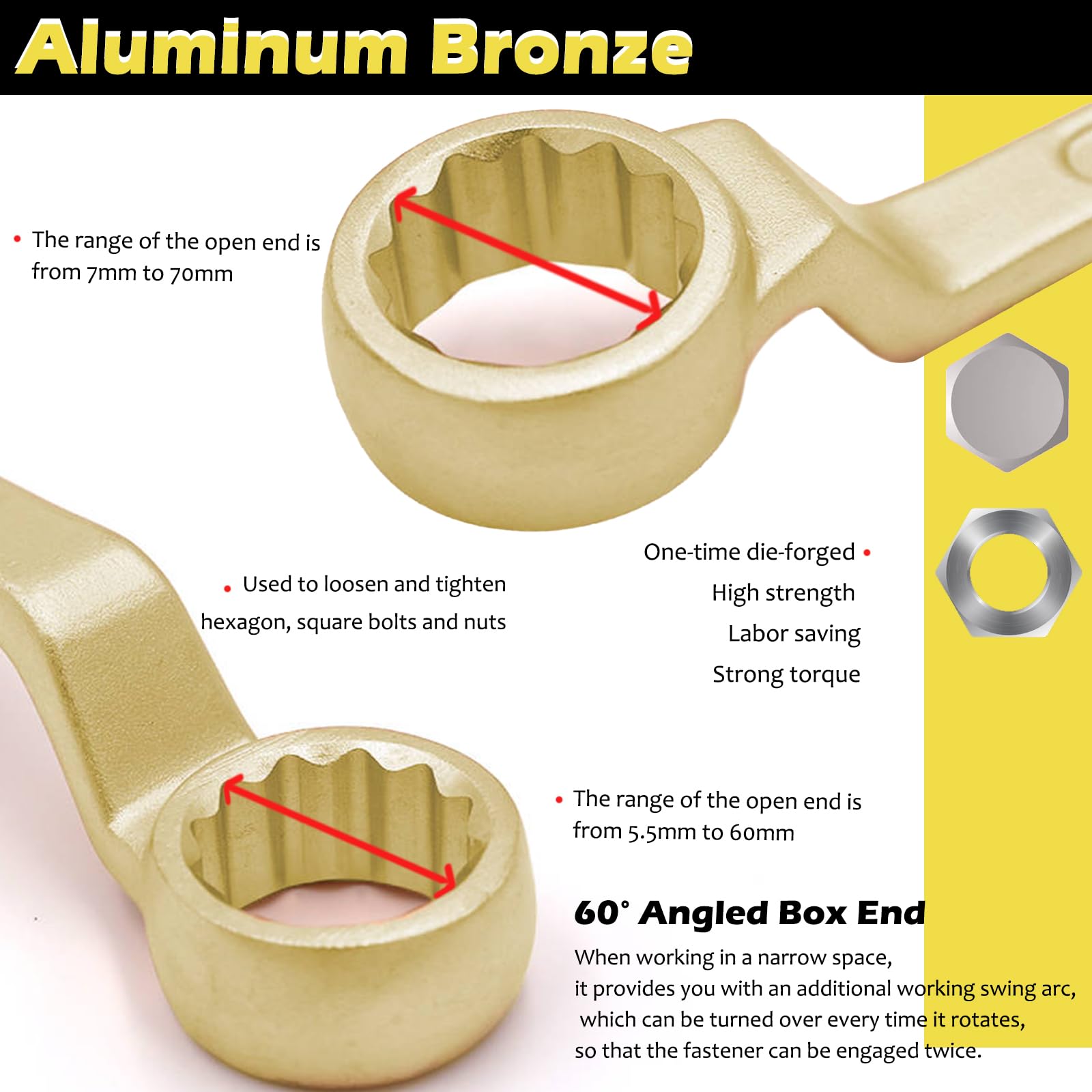 WEDO Llave de doble caja de 30 grados sin chispas, llave combinada métrica de 24 x 27 mm, longitud de 340 mm, bronce de aluminio, estándar DIN, certificado BAM y FM