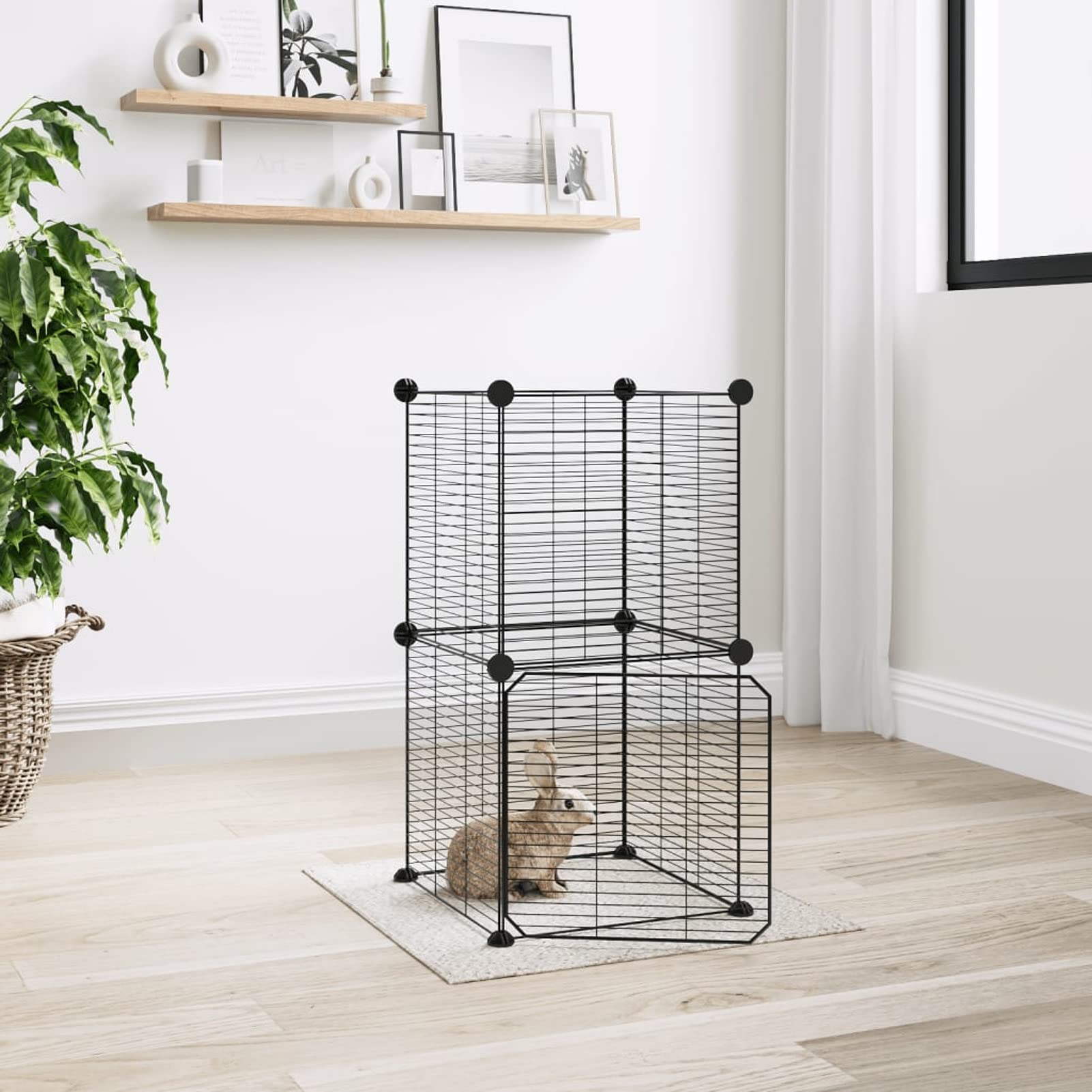 Homgoday Klatka dla zwierząt 8 paneli z czarnymi drzwiami 35 x 35 cm stal, dekoracja klatki dla psa klatka dla psa wewnętrzna Kennel dla psów klatki dla psów ogrodzenie dla psów na zewnątrz model