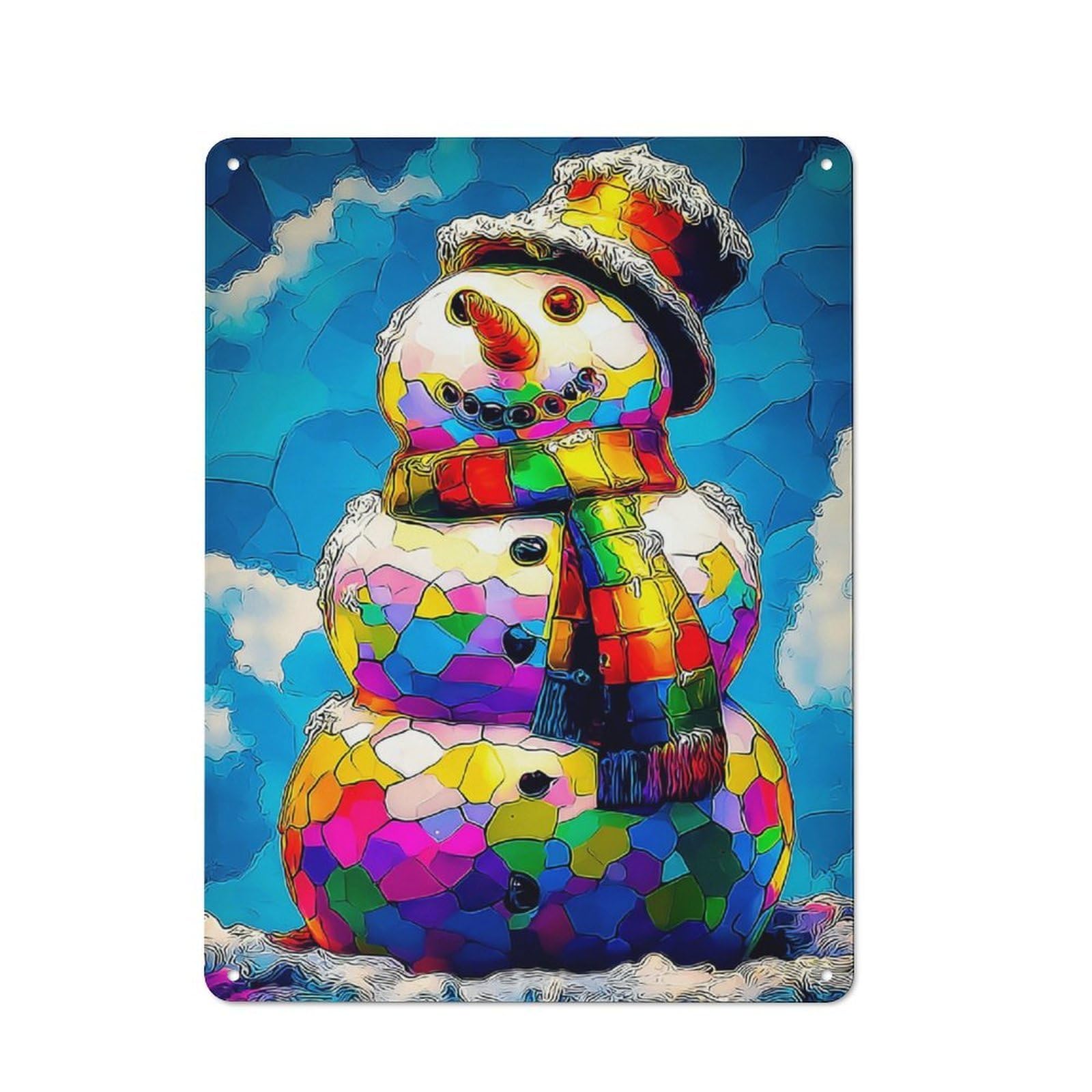 Nostalgic Colorful Snowman Artwork Metal Wall Sign 40x30cm, Classic Pub Decor for Bar, Kitchen, Garage Or Games Room