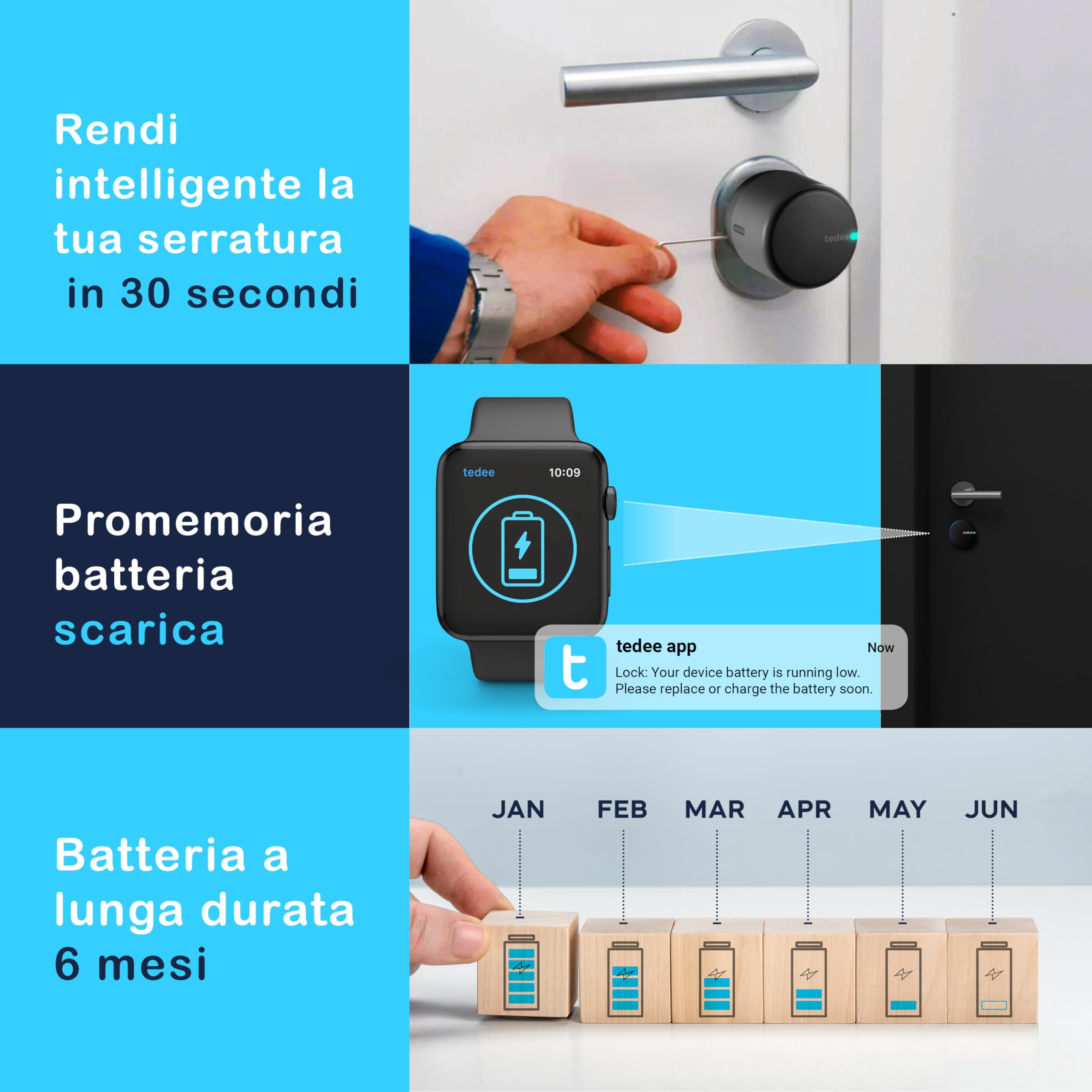tedee Go Serratura Smart con WiFi e App Bluetooth per l'accesso remoto, la serratura intelligente trasforma lo smartphone in una chiave, sicurezza della Smart Lock (+ Bridge Wifi)