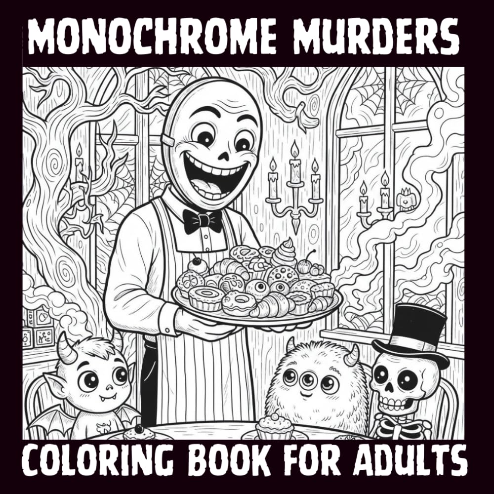 Monochrome Murders Coloring Book for Adults: Whimsical Horror Characters to Color and Relax