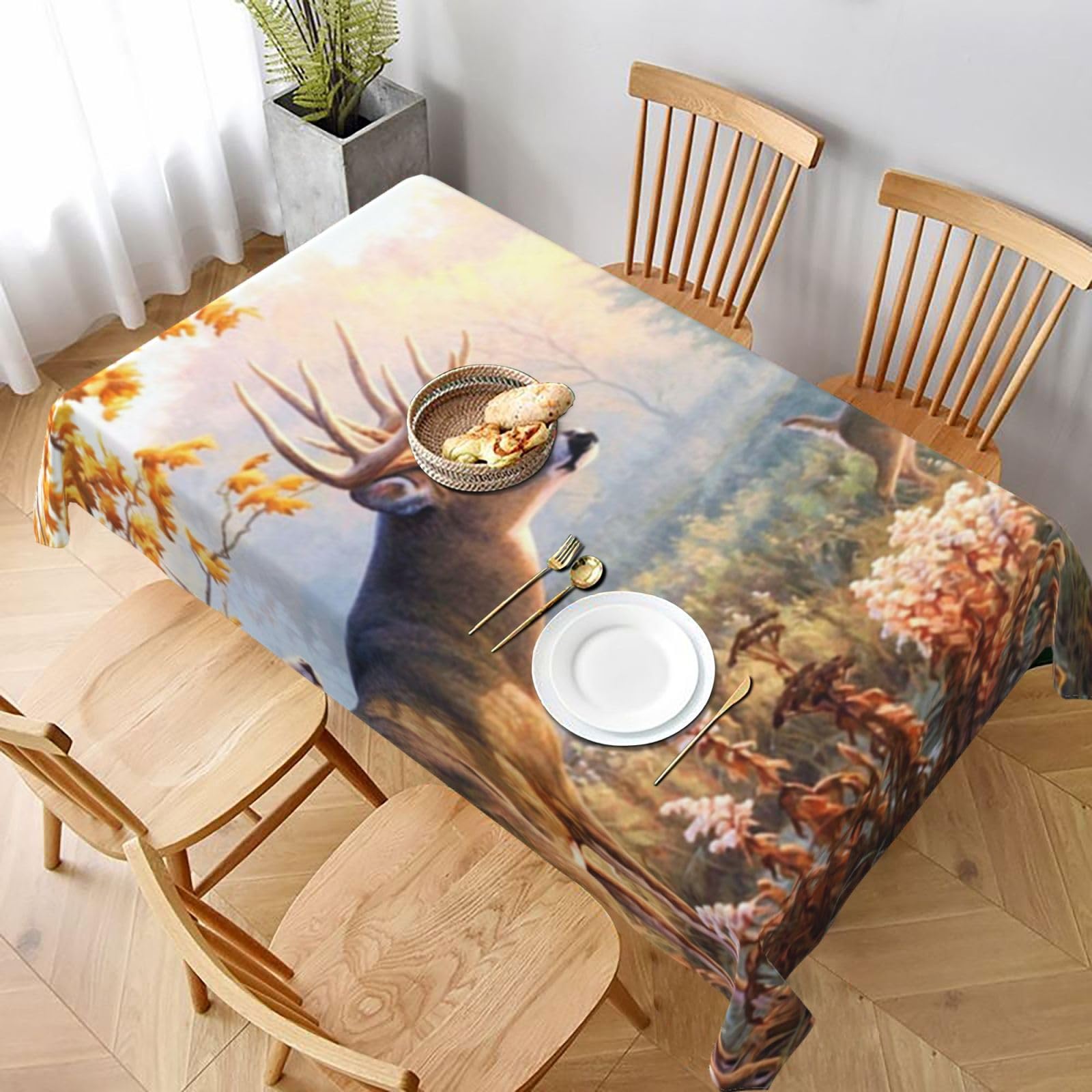 BNVSADC Deer Wildlife Art Printed Rectangle Tablecloth 228x152 CM, Water Resistant Polyester Table Cloth Decorative Fabric Table Covers for Kitchen Dining Table Parties Camping