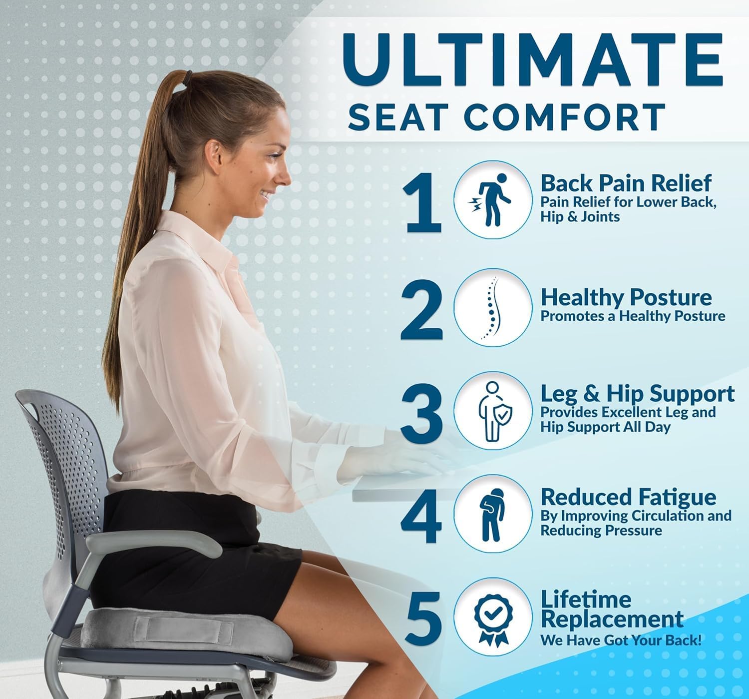 ComfiLife Premium Comfort Seat Cushion - Non-Slip Orthopedic 100% Memory Foam Coccyx Cushion for Tailbone Pain - Cushion for Office Chair Car Seat - Back Pain & Sciatica Relief (Gray) - Image 2