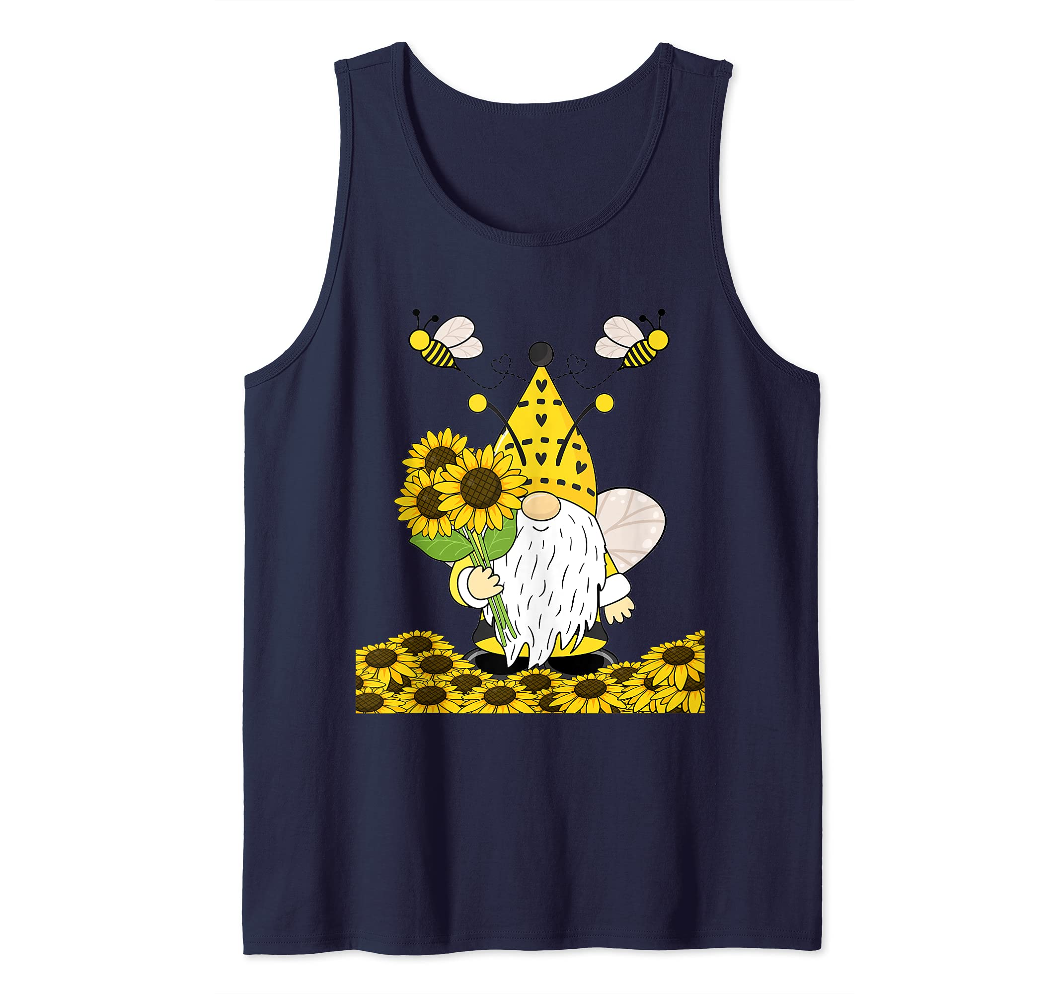 Cute Gnome Bee, Summer Gnome, Sunflower Pile Gnome Gift Tank Top, Blue