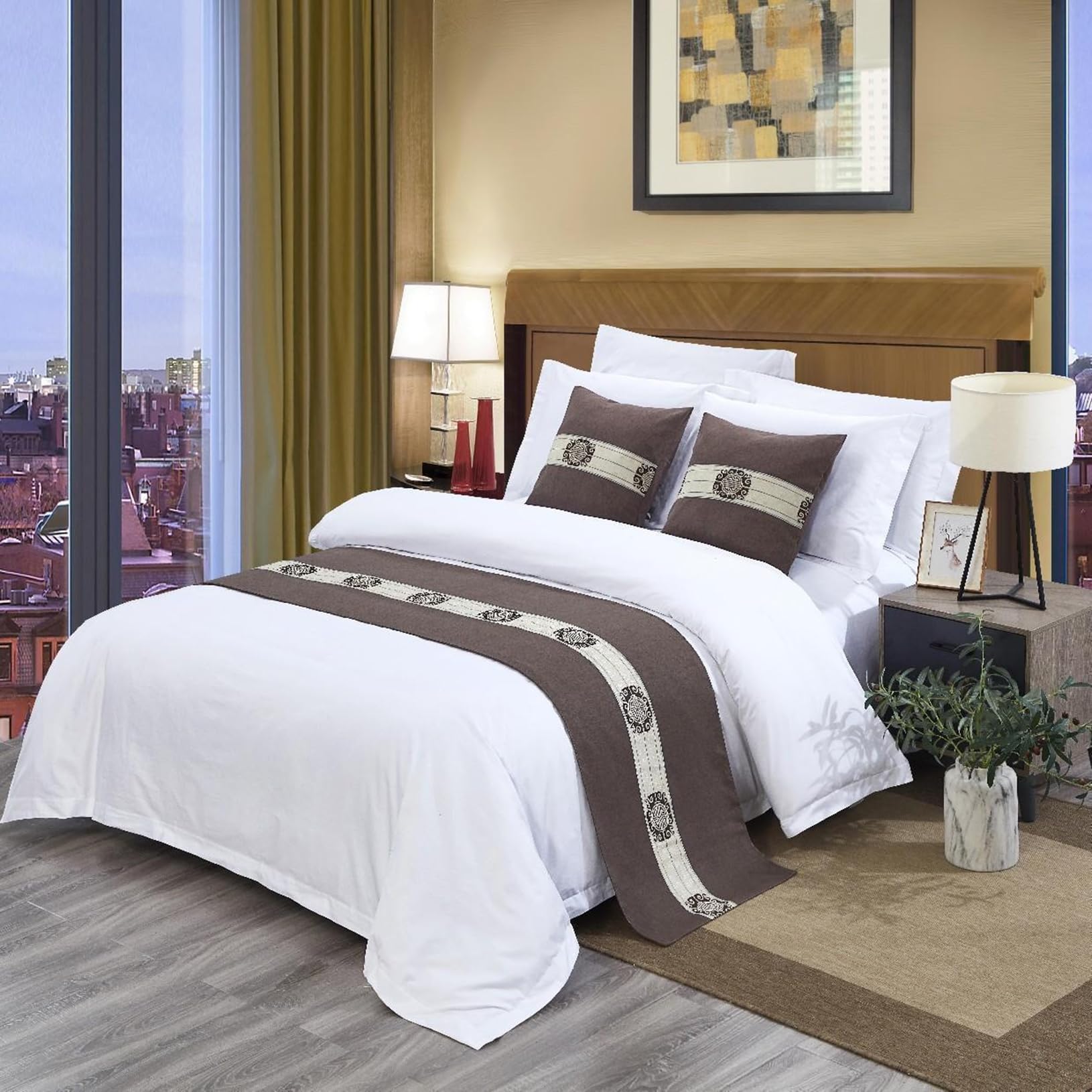 Ttiiloe A-Coffee Hotel Bed Runner Double-Sided Bed Cover, Cotton Linen Bed Scarves Bedspreads Throw Decor Protection, 50 * 240Cm For 1.8M Bed