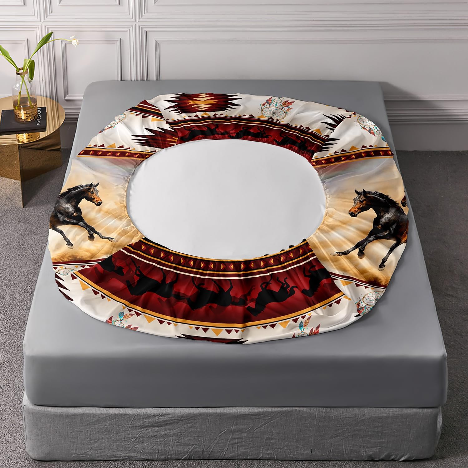 AILONEN 3D Horse Fitted Sheet Set Twin Size, Galloping Horse Bedding Set for Kids Girls Boys,Vintage Animal Print Bed Sheet Set for Bedroom Decor,1 Fitted Sheet + 2 Pillowcases,3 Pieces