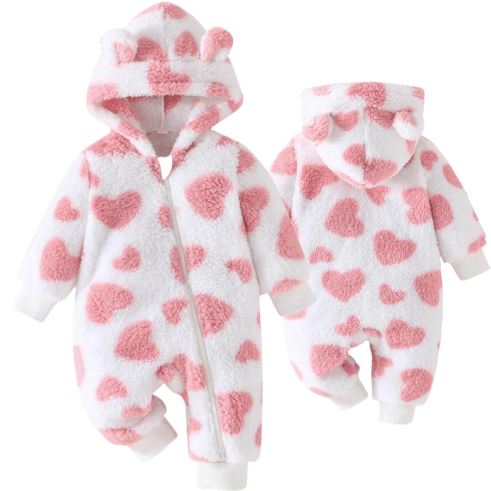 Combinaison de neige ourson polaire bébé une pièce à capuche Rose 3-6 Mois