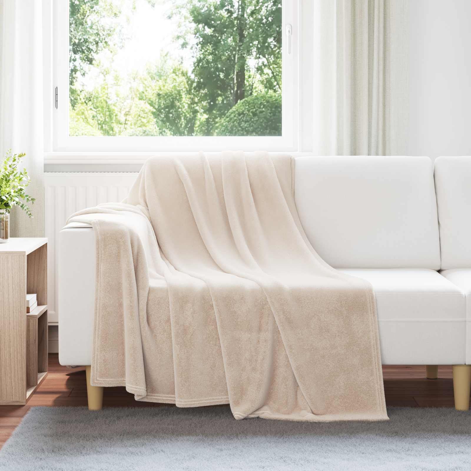 Couvertures en toison beige 150x200 cm : plaid grand format lot de 6