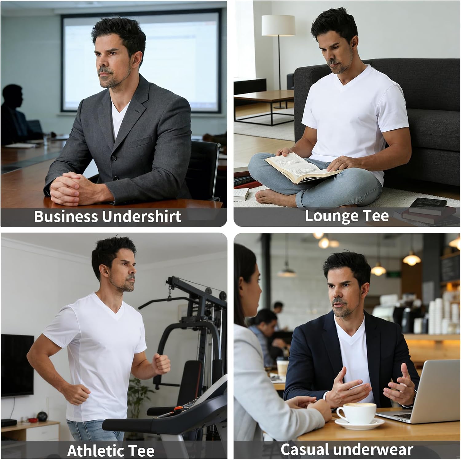 JCARSON Slim Fit V Neck Mens Undershirt Cotton Sorona Blend with Underarm Mesh Panels Stay Fresh & All-Day Comfort 3-Pack