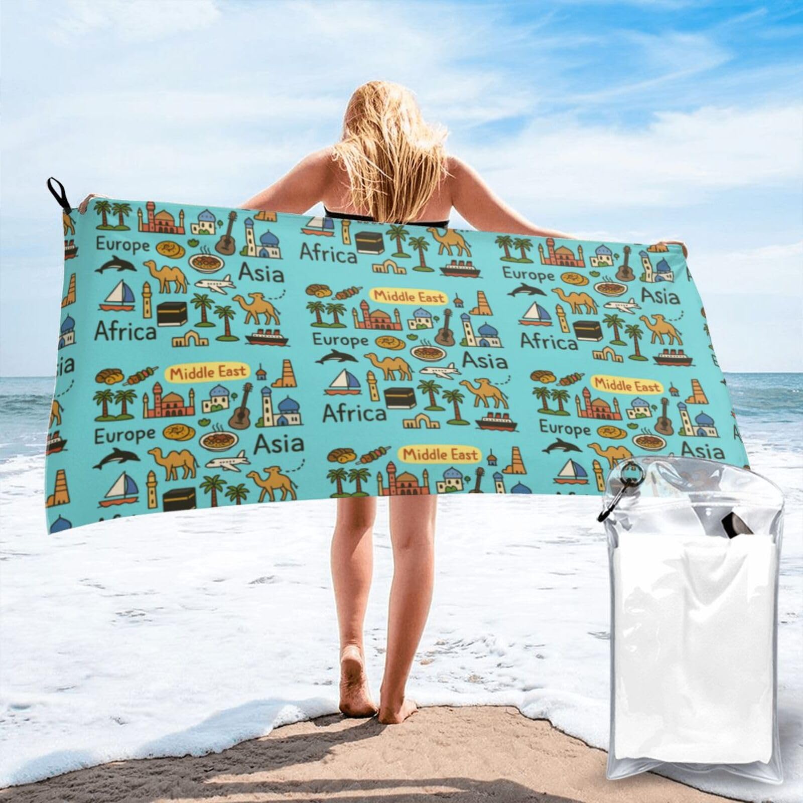 FHIZOAL Asia Europe Africa Quick Dry Towel Microfibre Towel Super Absorbent Ultra Compact Gym Sports Beach Camping Travel