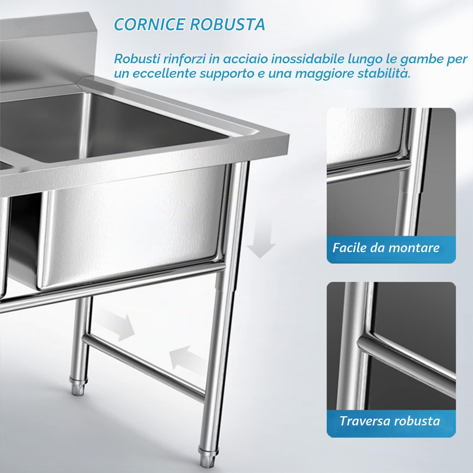 LBONG Lavello del Ristorante commerciale Lavandino Da Cucina Acciaio Inox Lavandino da Esterno di Utilità Lavamani industriale per la casa,Lavanderia,Giardino(100X60X80cm/39.3X23.6X31.4in)
