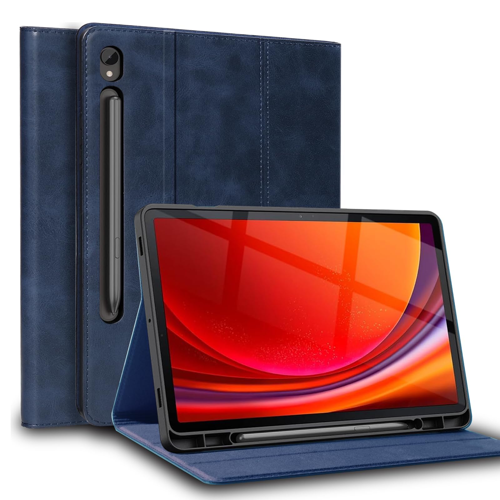 Gexmil Leder Hülle für Samsung Galaxy Tab S10 FE+, 13 Zoll,mit Stifthalter,Automatischer Schlaf/Aufwachen,Smart Folio Hülle Anti-Fingerabdruck,Einstellbarer Ständer,Blau