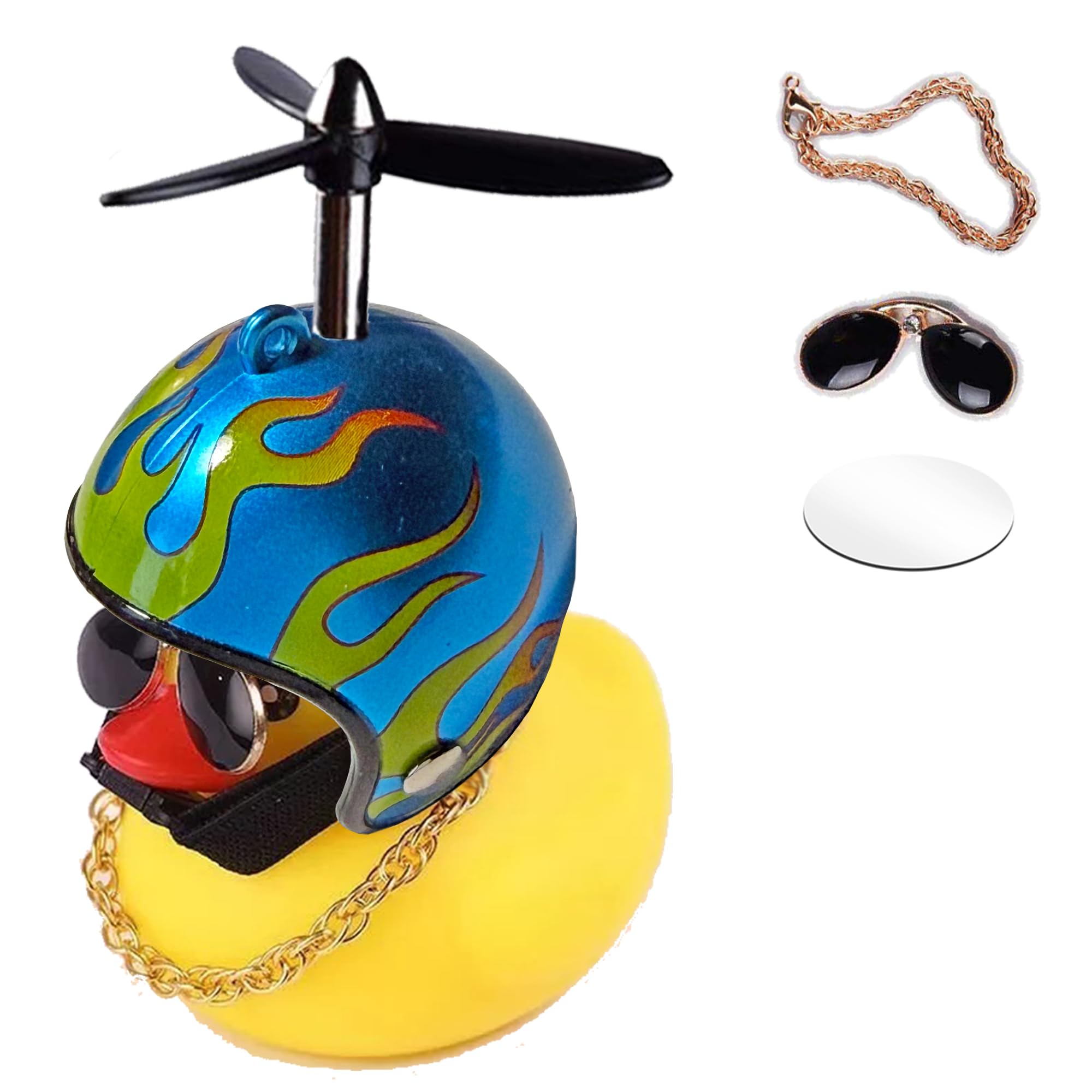 ACEDOAMARE Duck Bike Bell, Cute Rubber Yellow Duck Bicycle Accessories LED Light Propeller Cool Flame Mirror Helmet Squeeze Horns for Cycling Motorcycle Handlebar Bicycle (Matte blue&Black fan)