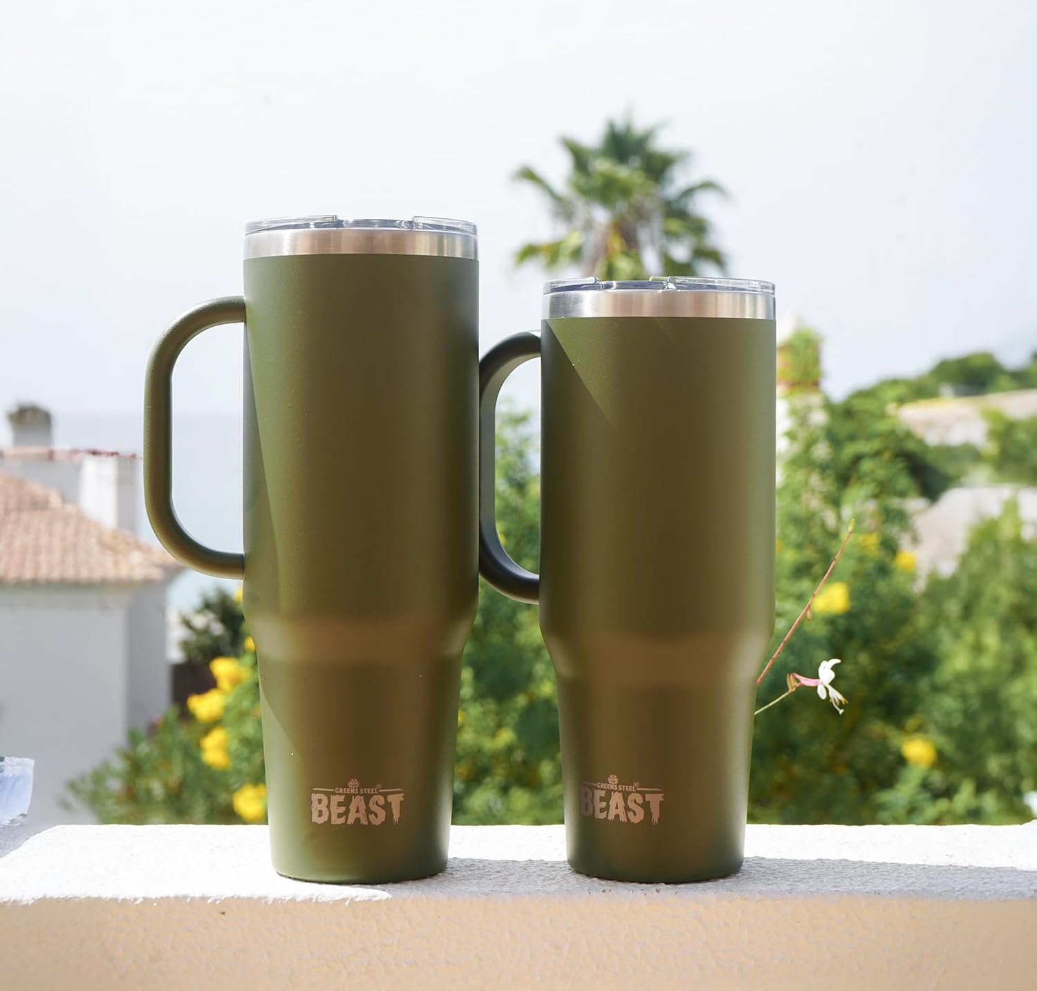Beast 42 oz Tumbler with Handle Stainless Steel Vacuum Insulated Coffee Ice Cup Double Wall Travel Flask (Army Green) - Image 6