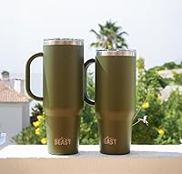 Vista 6 de Beast 42 oz Tumbler with Handle Stainless Steel Vacuum Insulated Coffee Ice Cup Double Wall Travel Flask (Army Green)