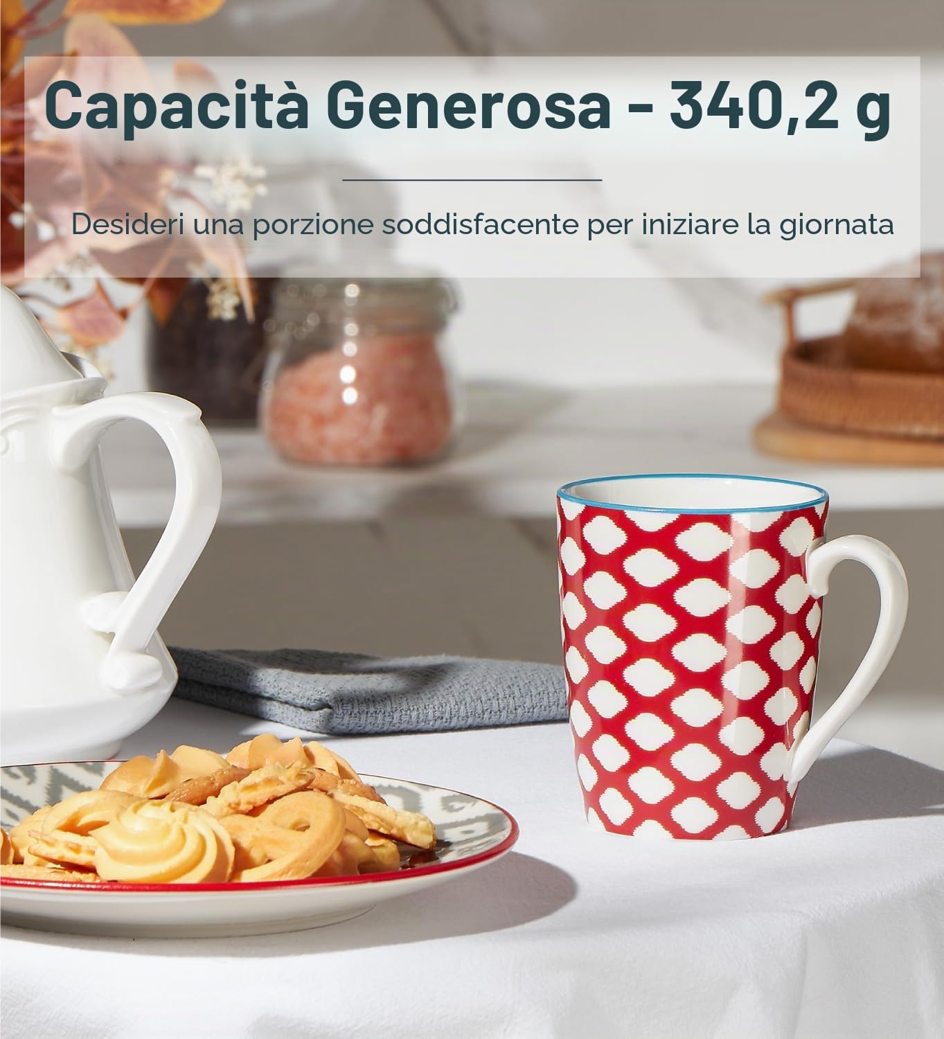 ONEMORE Set di 6 Tazze da Caffè - Set di Tazze in Ceramica da 355 ml - Tazze Grandi per Tè, Caffè e Cioccolata Calda