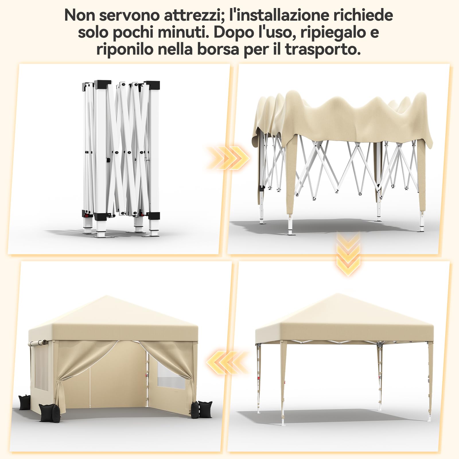 JUMMICO Gazebo 3x3 Pieghevole Impermeabile｜Zanzariera Arieggiata Anti-Insetti｜Robusto, Durevole, Impermeabile e Anti-UV｜Installazione e Rangement Rapidi｜Ideale per Cortile, Campeggio e Altro｜Beige