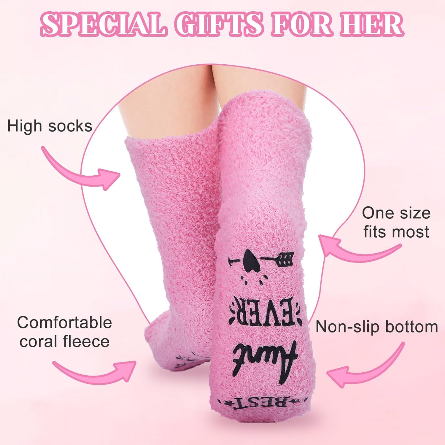 Best Aunt Ever Gifts, New Aunt Gifts from Niece for Birthday, Presents for Her Women Grandma Mother in Law Godmother Auntie Coral Fleece Socks with Cake Cup, Valentine's Day Mothers Day Socks (Pink) - Image 6