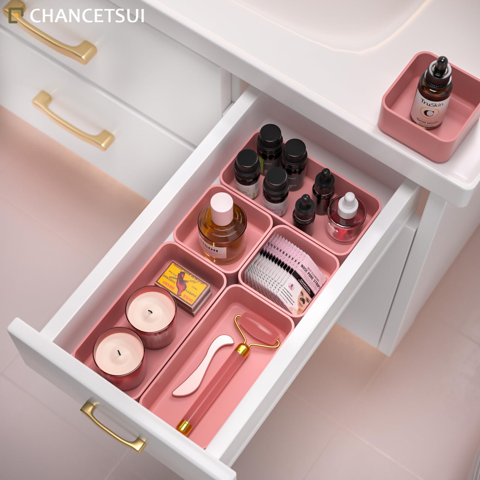 Organizer Per Cassetti In Plastica Trasparente - Set Da 7 Pezzi Impilabili, Per Trucco, Ufficio, Casa - Foto 8
