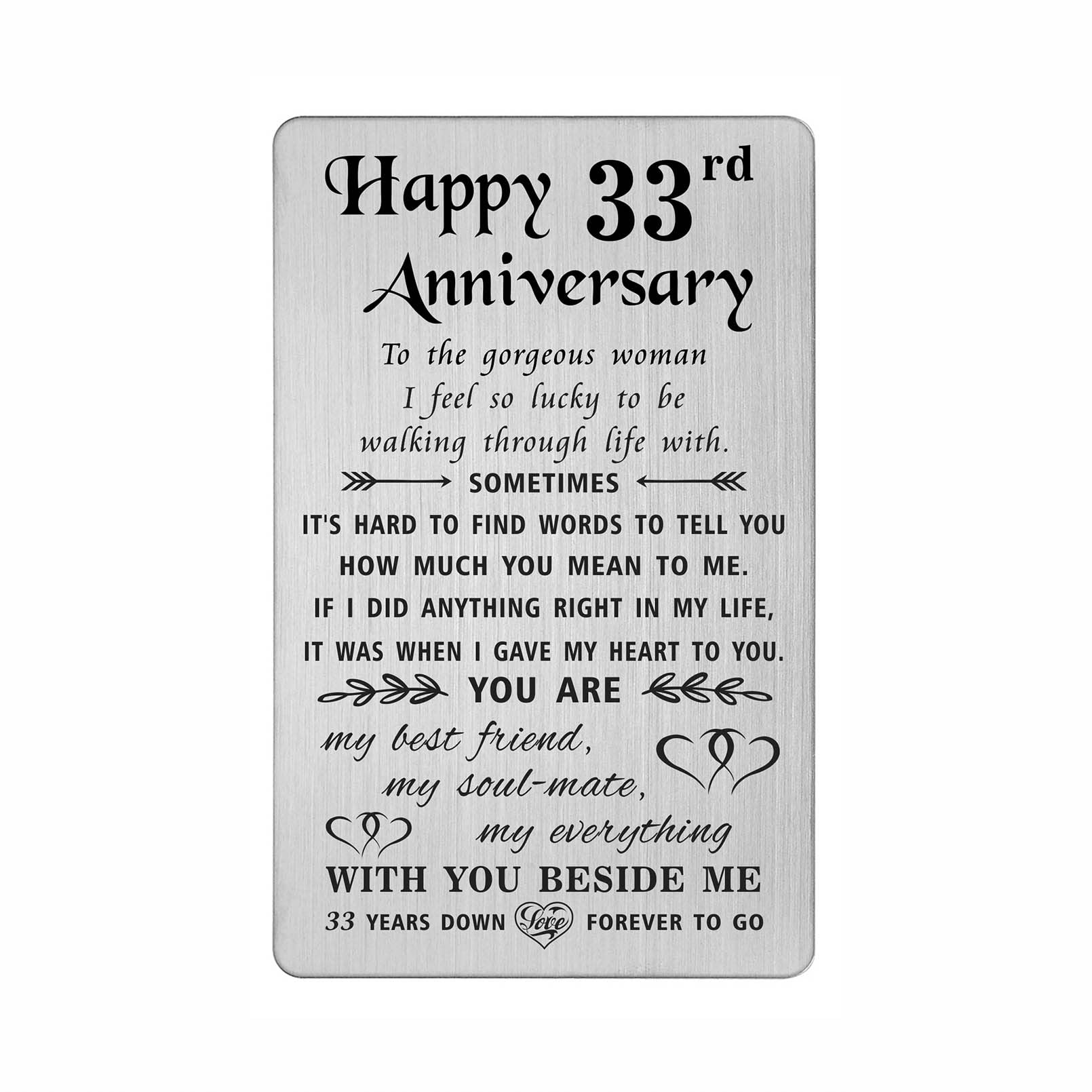 TANWIH 33rd Anniversary Card for Her Wife, 33 Year Anniversary Card Gifts for Her Women, 33rd Wedding Anniversary for Wife, Engraved Metal Wallet