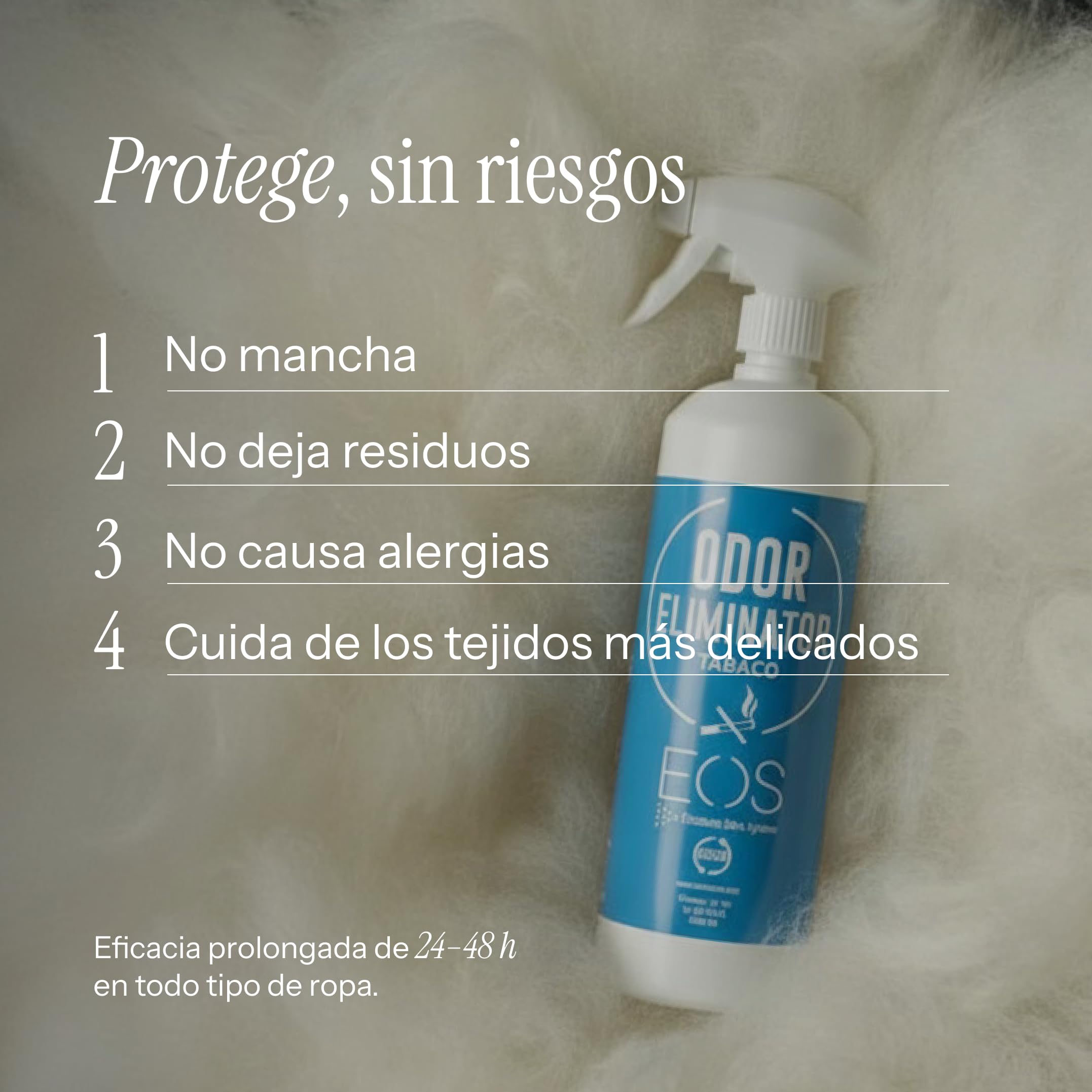 EOS - Eliminador de olores en spray, potente neutralizador de olores especializado para quitar malos olores en tejidos. Ambientador potente ideal para el hogar, muebles, bares, restaurante, coches