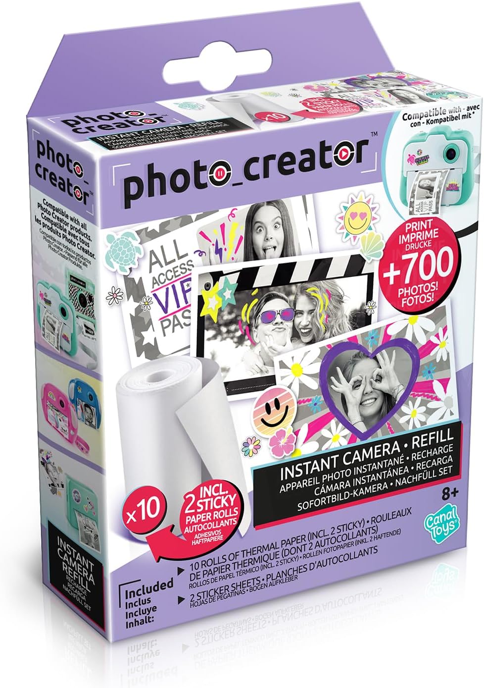 Photo Creator Instant Camera Refill 10 Pack, Photo Creator, Over 700 Prints, Instantly Dry, Personalise Prints with Cool Stickers!, White (CLK 005)
